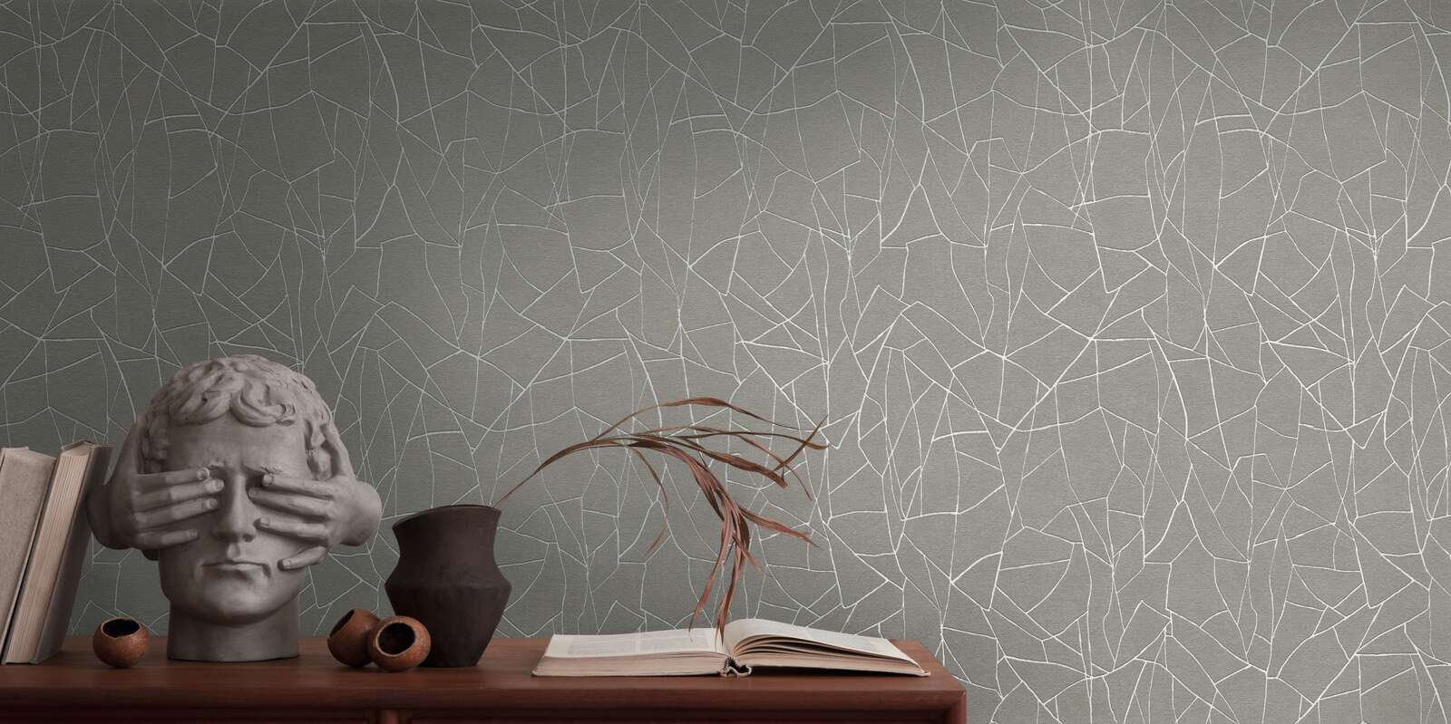             Graphic 3D non-woven wallpaper with natural pattern - grey, white
        