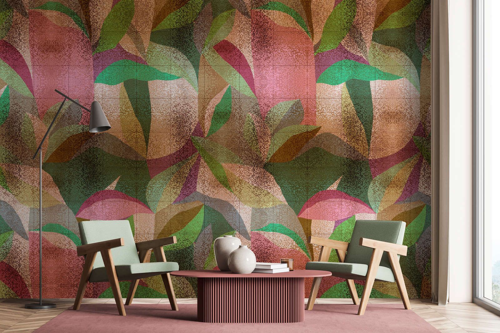             Fotomural »grandezza« - Diseño abstracto de hojas de colores con estructura de mosaico - Tela no tejida lisa, ligeramente nacarada y brillante
        