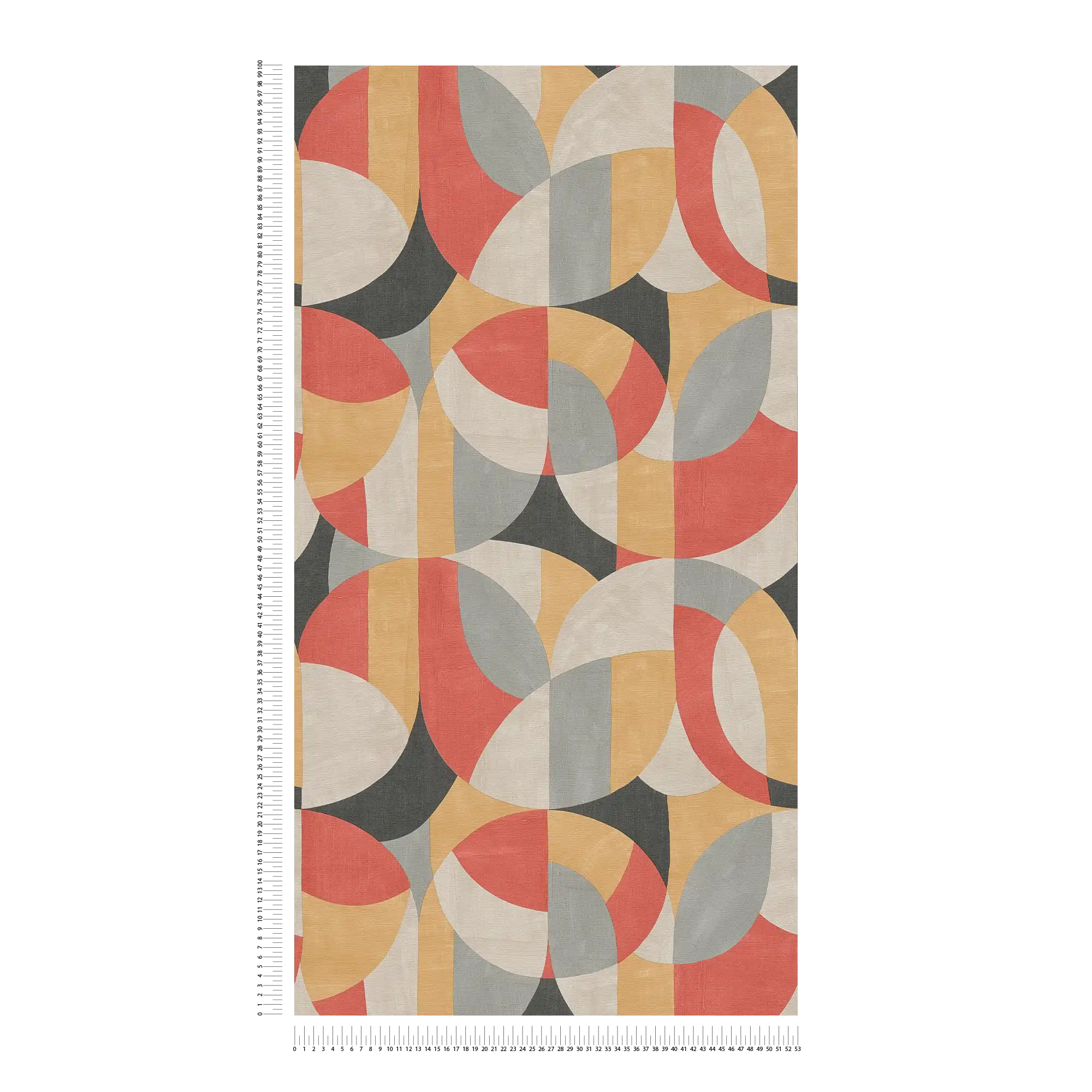             3D non-woven wallpaper in geometric Bauhaus style - grey, beige, red
        