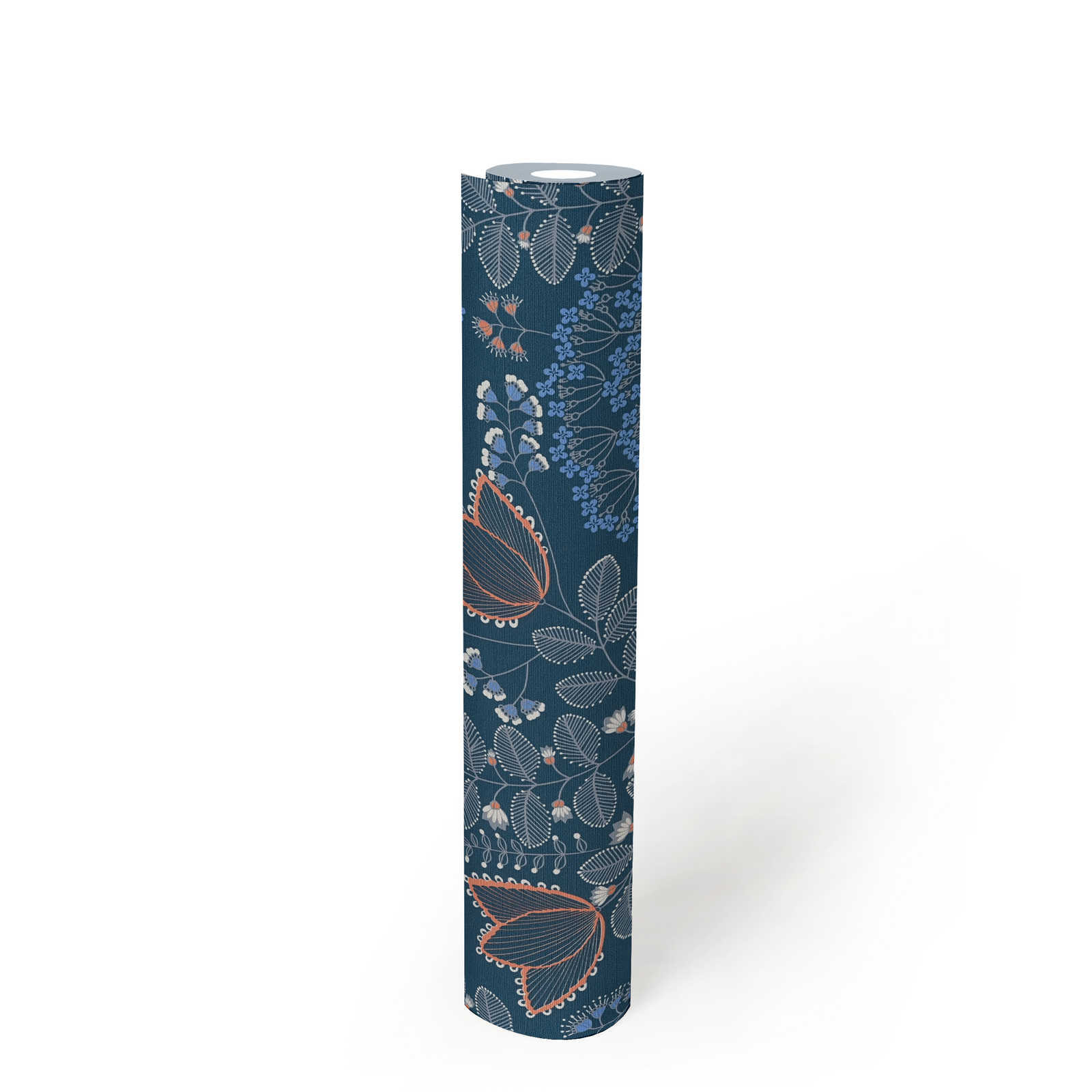             papier peint en papier intissé floral avec feuilles dans le style rétro légèrement structuré, mat - bleu, blanc, gris
        