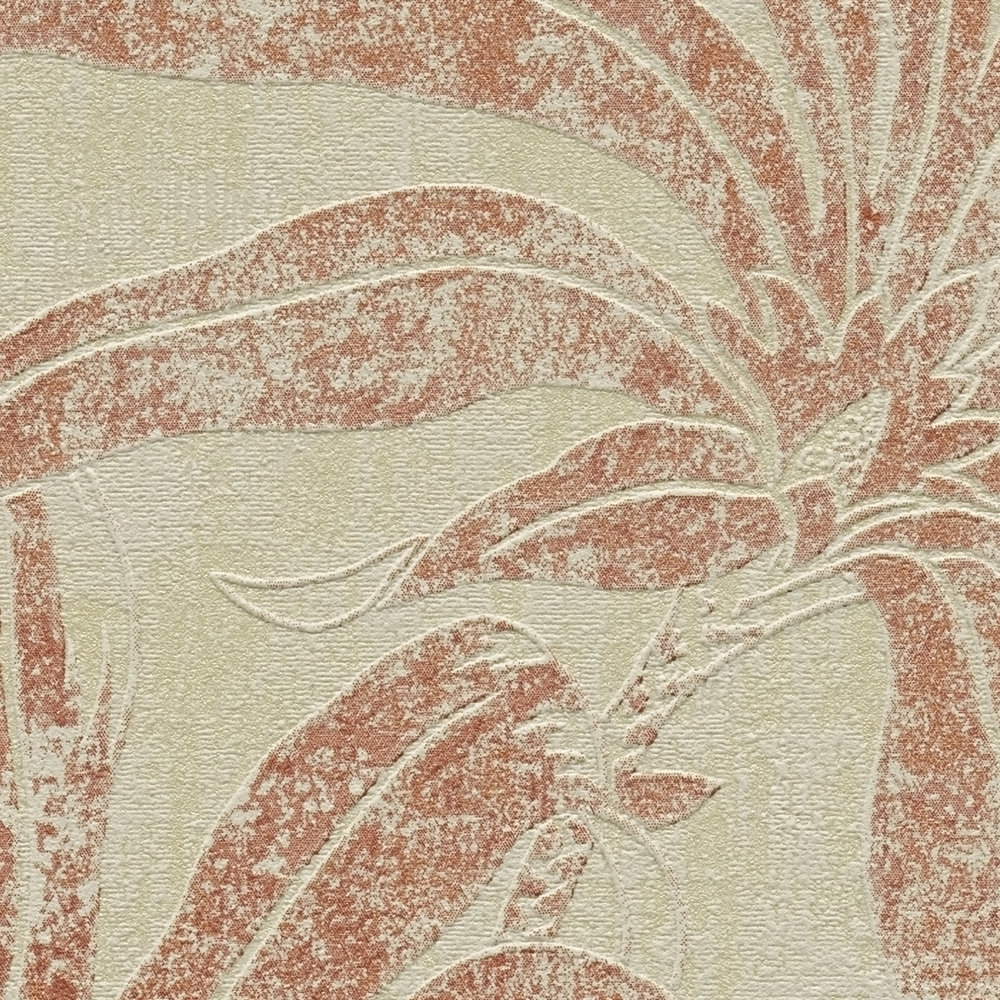             papier peint en papier à motifs floraux avec fleurs de la jungle - beige, rouge, orange
        