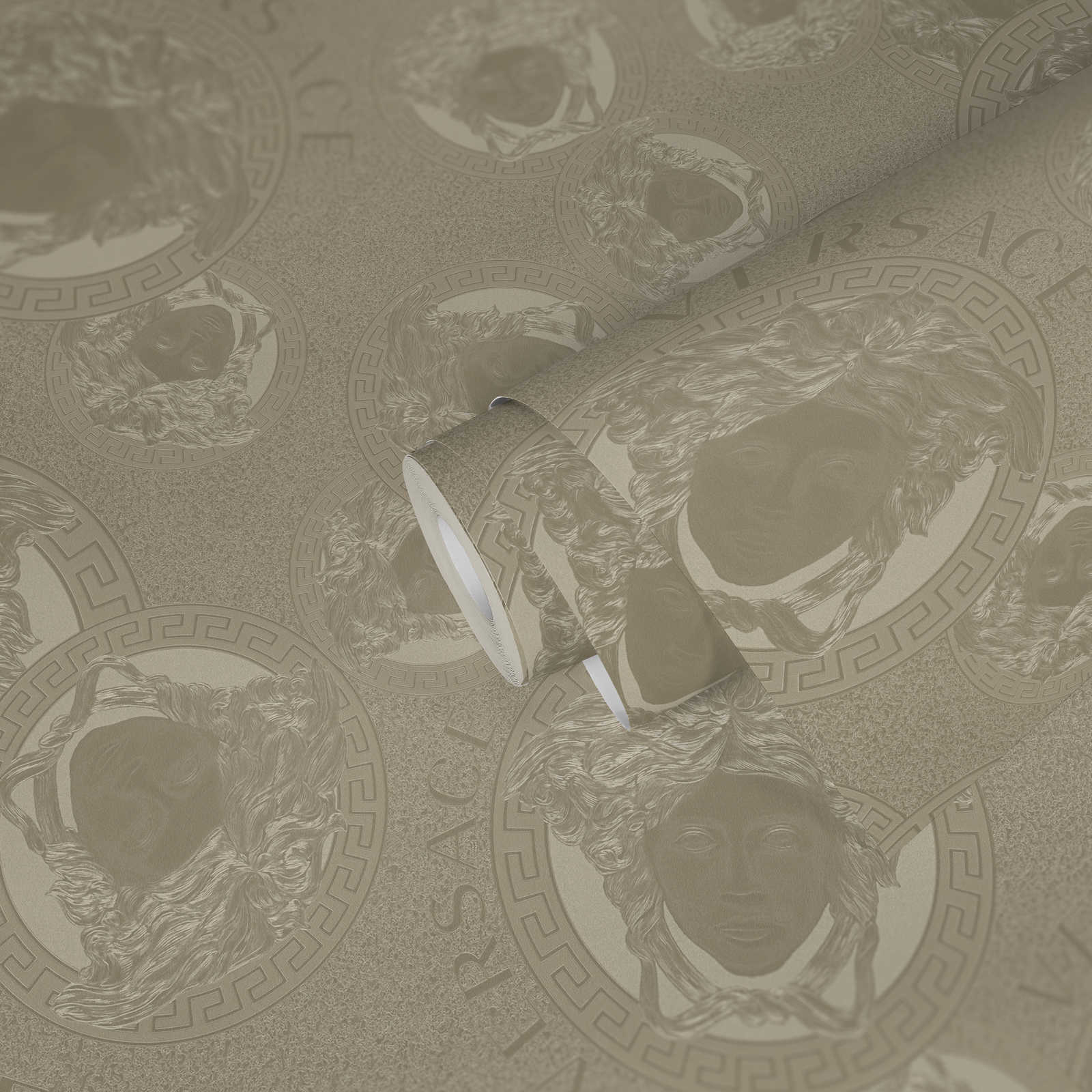             Silver wallpaper metallic medusa design with texture design
        