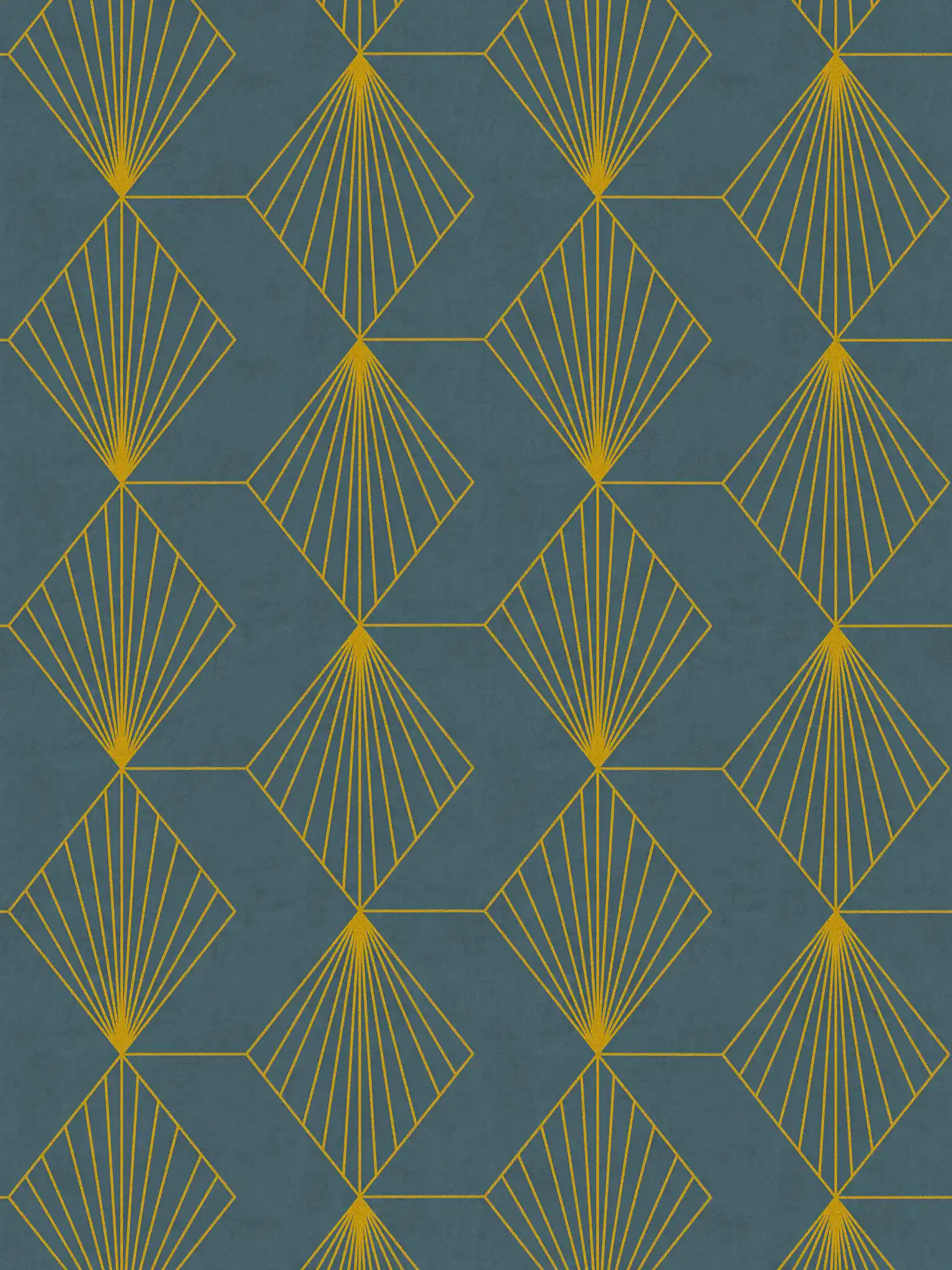 Papel pintado tejido-no tejido de diseño con motivo gráfico en estilo Art Déco - petróleo, oro
