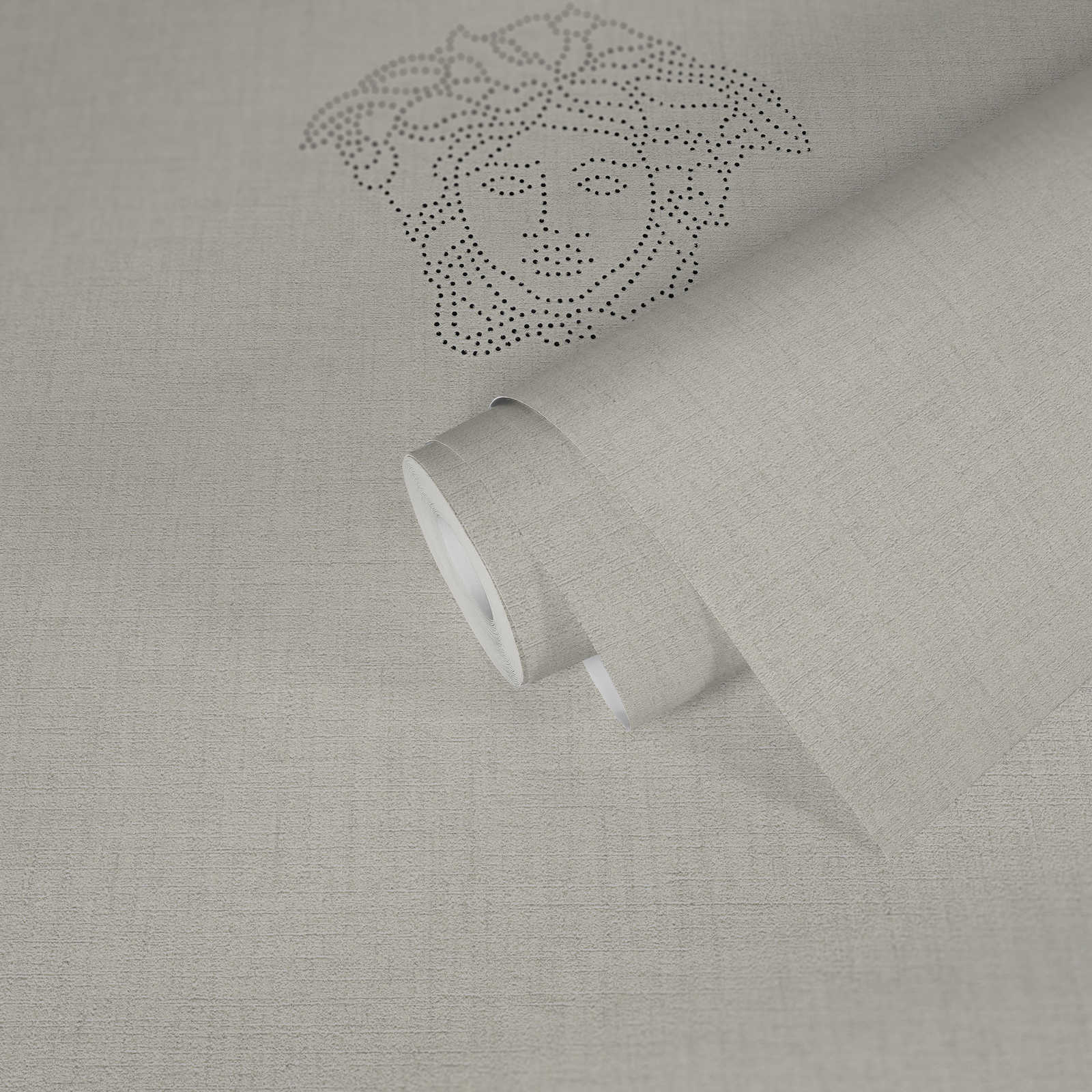             Papel pintado no tejido liso plateado con logotipo perlado - metalizado
        