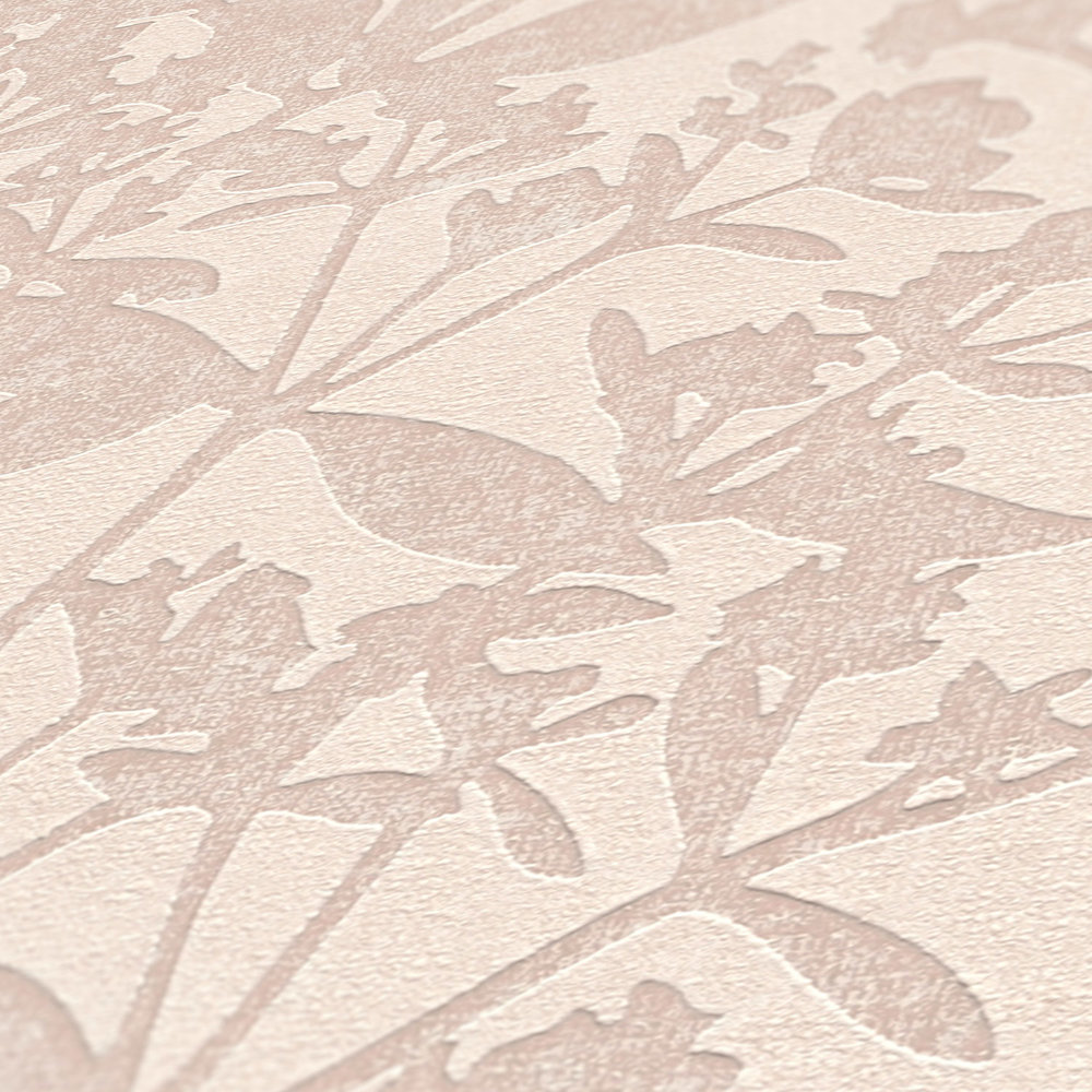             Papier peint non tissé floral fleurs et feuilles - crème, beige
        