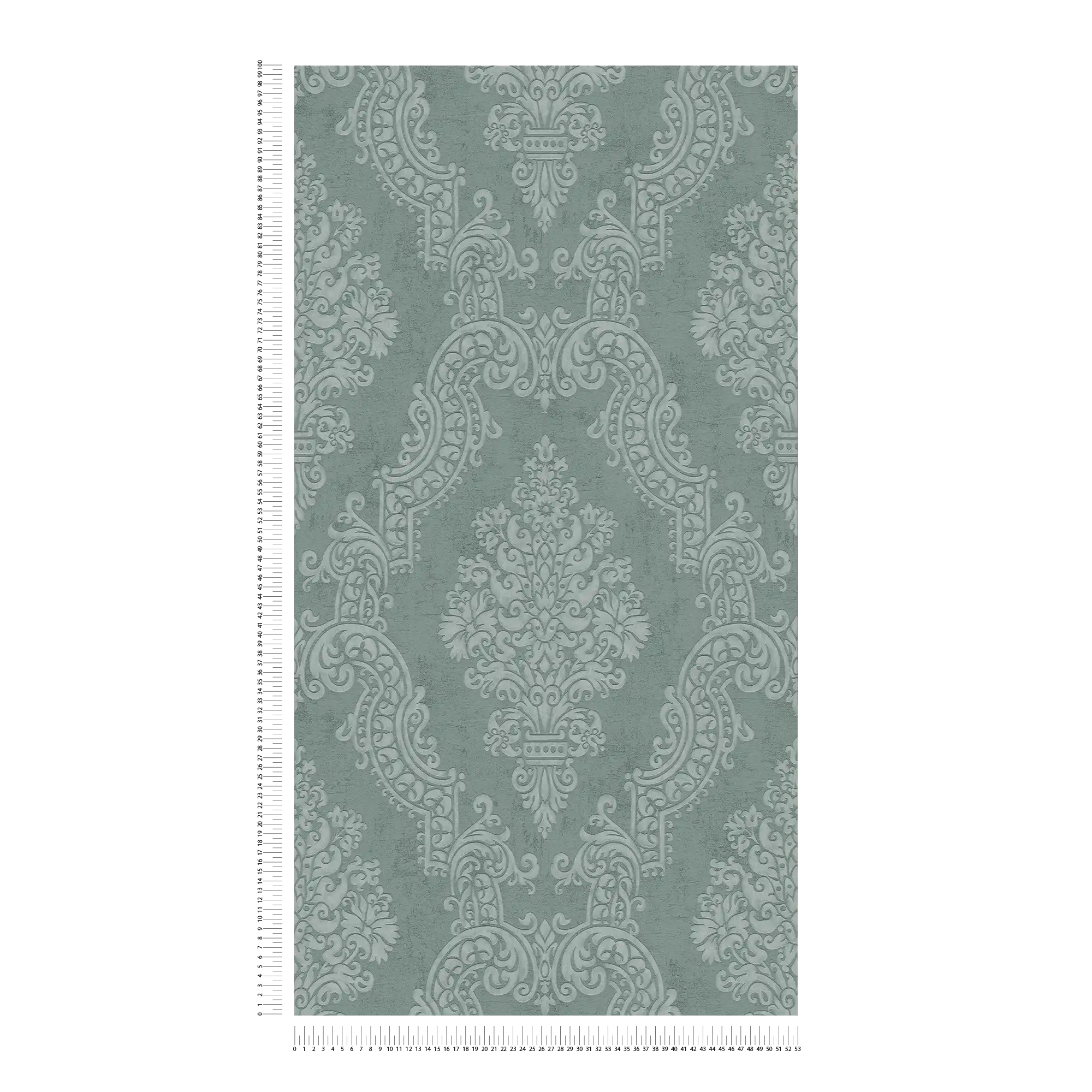             Non-woven wallpaper in baroque design with glitter effect - green, dark green
        