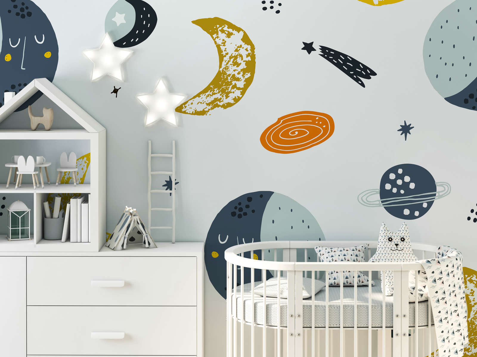             Photo wallpaper with moons and shooting stars - Smooth & slightly shiny non-woven
        