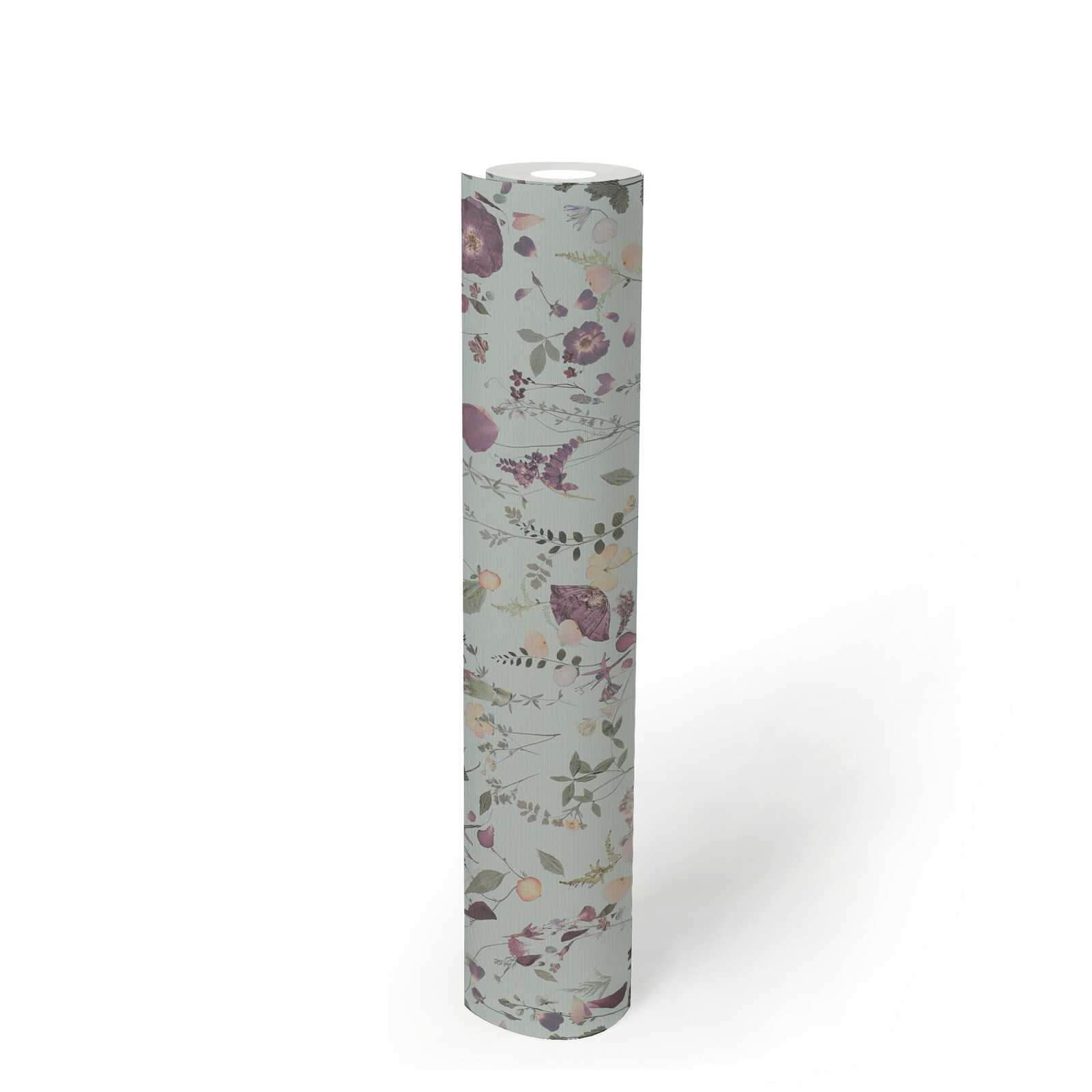             Bouquet of flowers non-woven wallpaper in country house design - green, violet, yellow
        