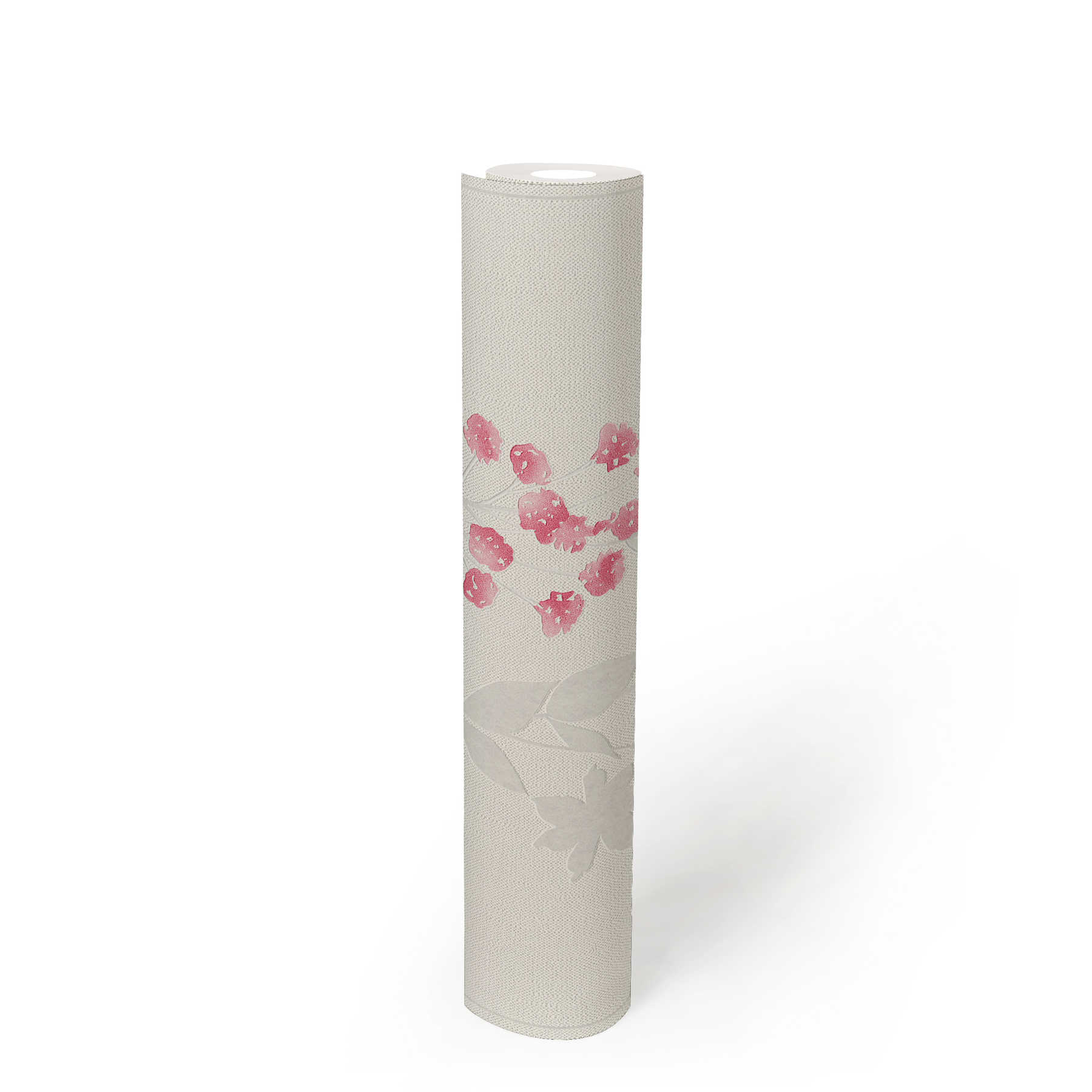             Wallpaper floral motif, watercolour effect - beige, grey, red
        