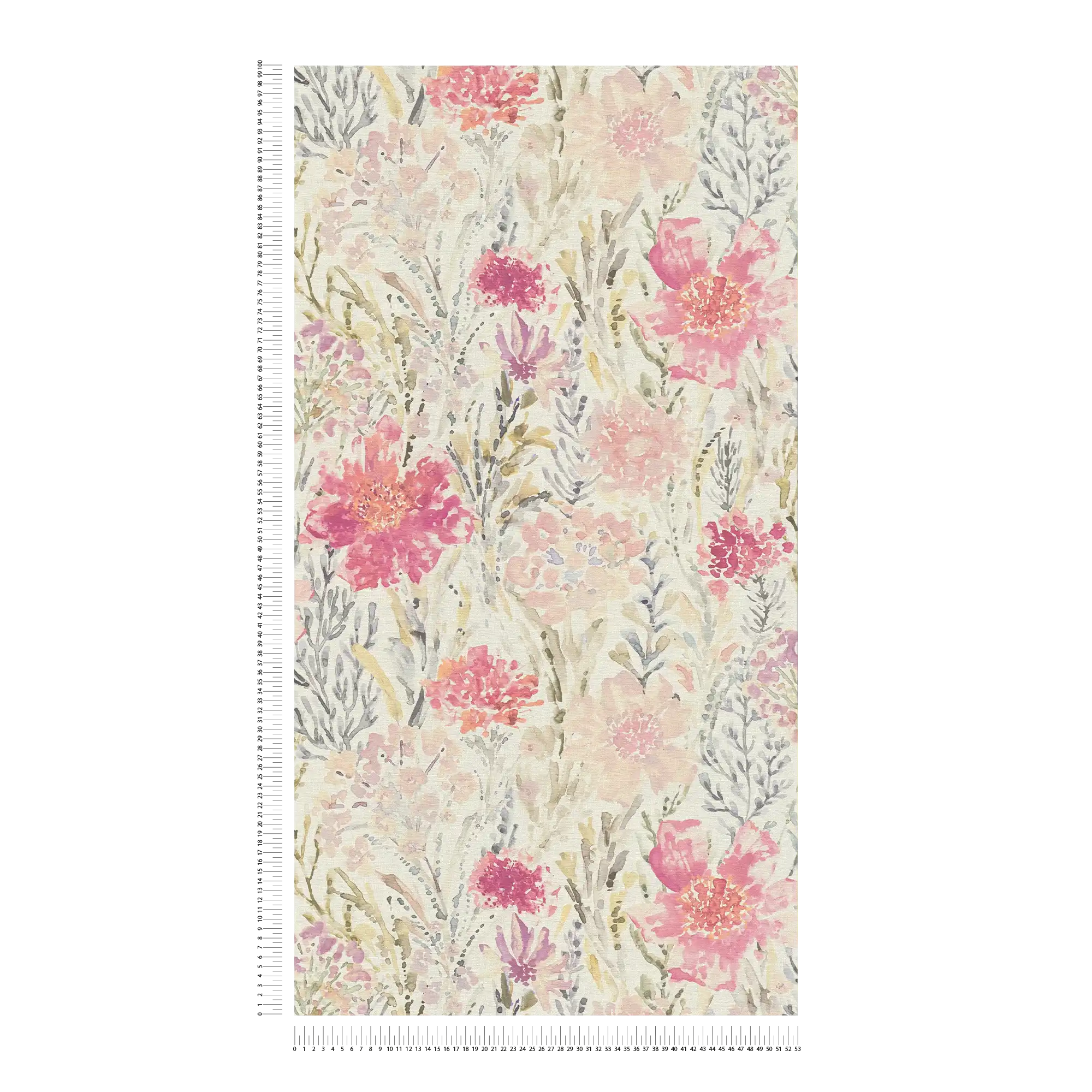             Non-woven wallpaper flower meadow in watercolour look - white, colourful, pink
        