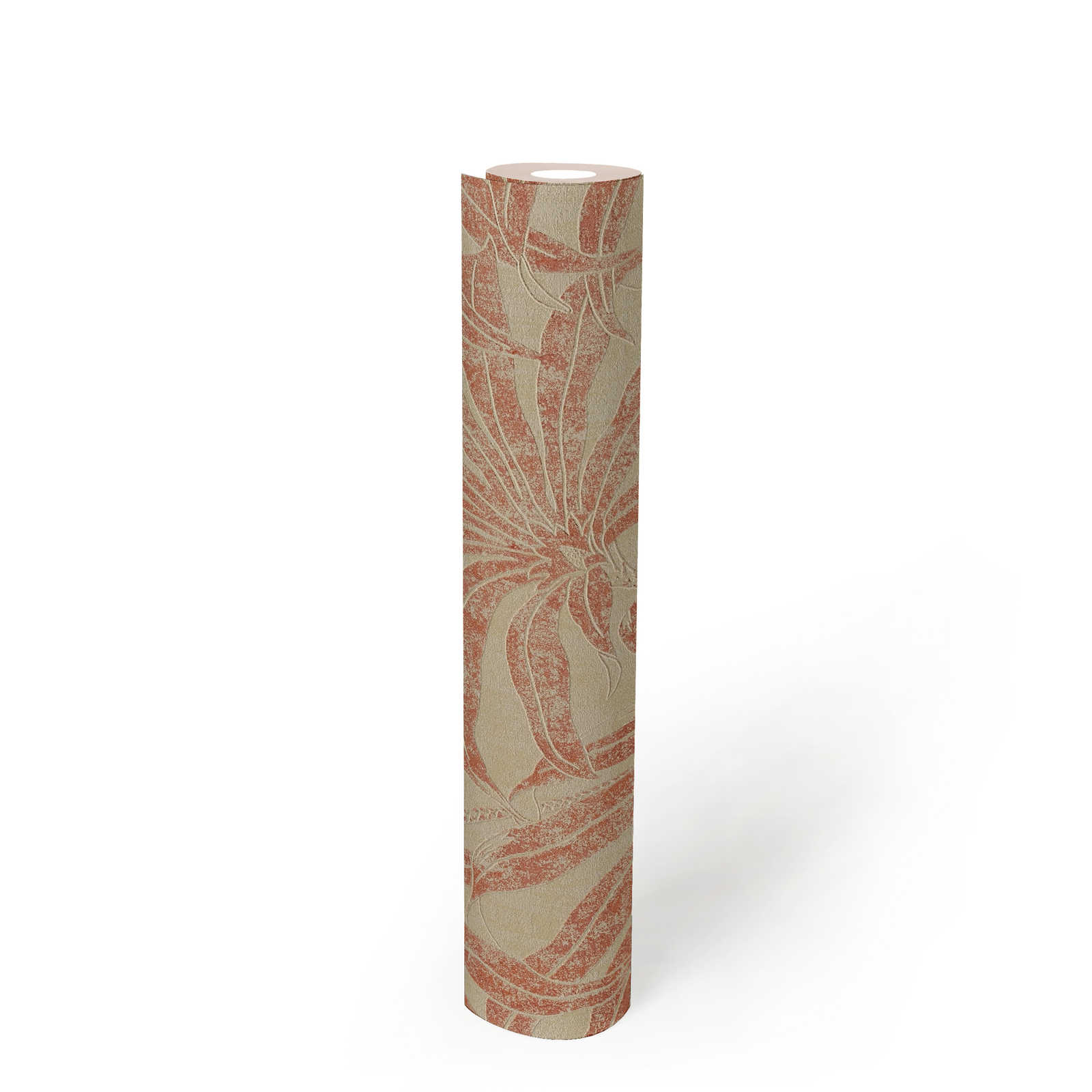             papier peint en papier à motifs floraux avec fleurs de la jungle - beige, rouge, orange
        