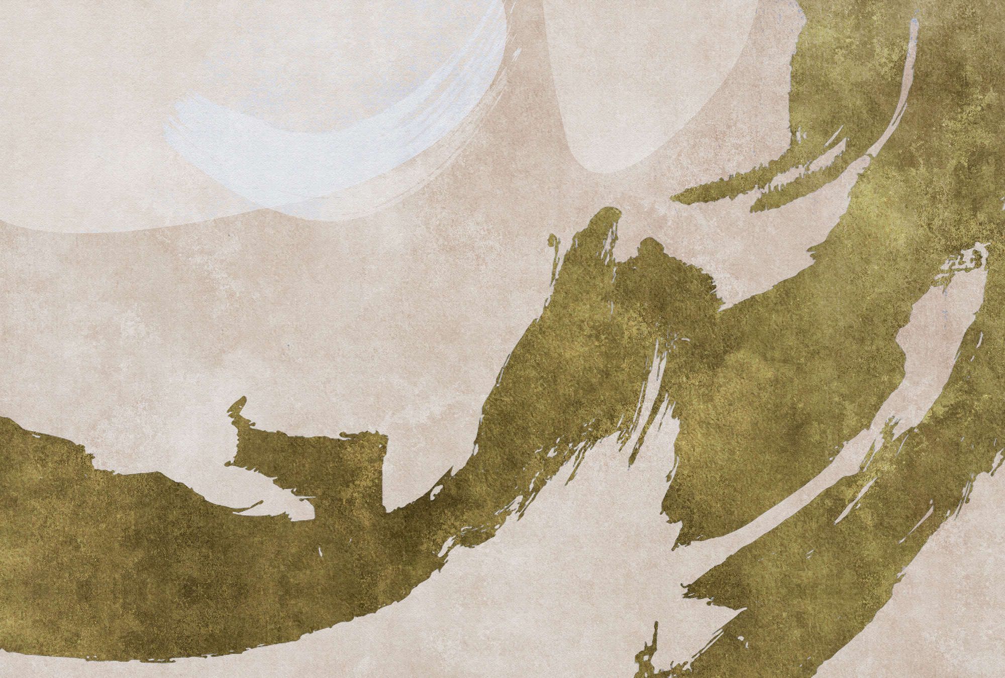             papier peint en papier panoramique »temu« - coups de pinceau avec design abstrait - vert, crème avec structure de plâtre vintage | Intissé lisse, légèrement nacré
        