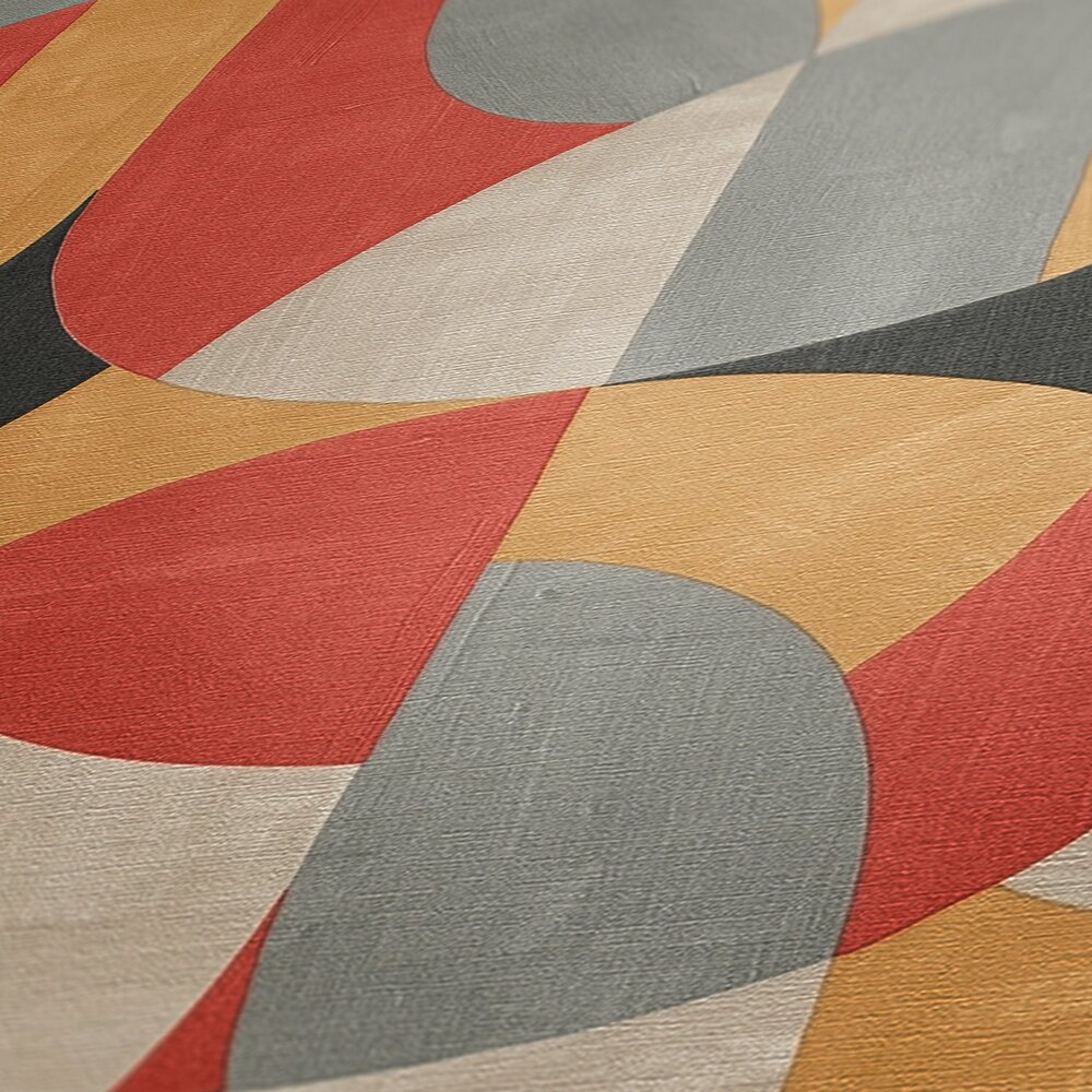             3D non-woven wallpaper in geometric Bauhaus style - grey, beige, red
        