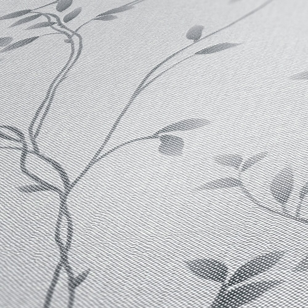             Textured non-woven wallpaper with tendrils and leaves in a simple look - grey, light grey
        