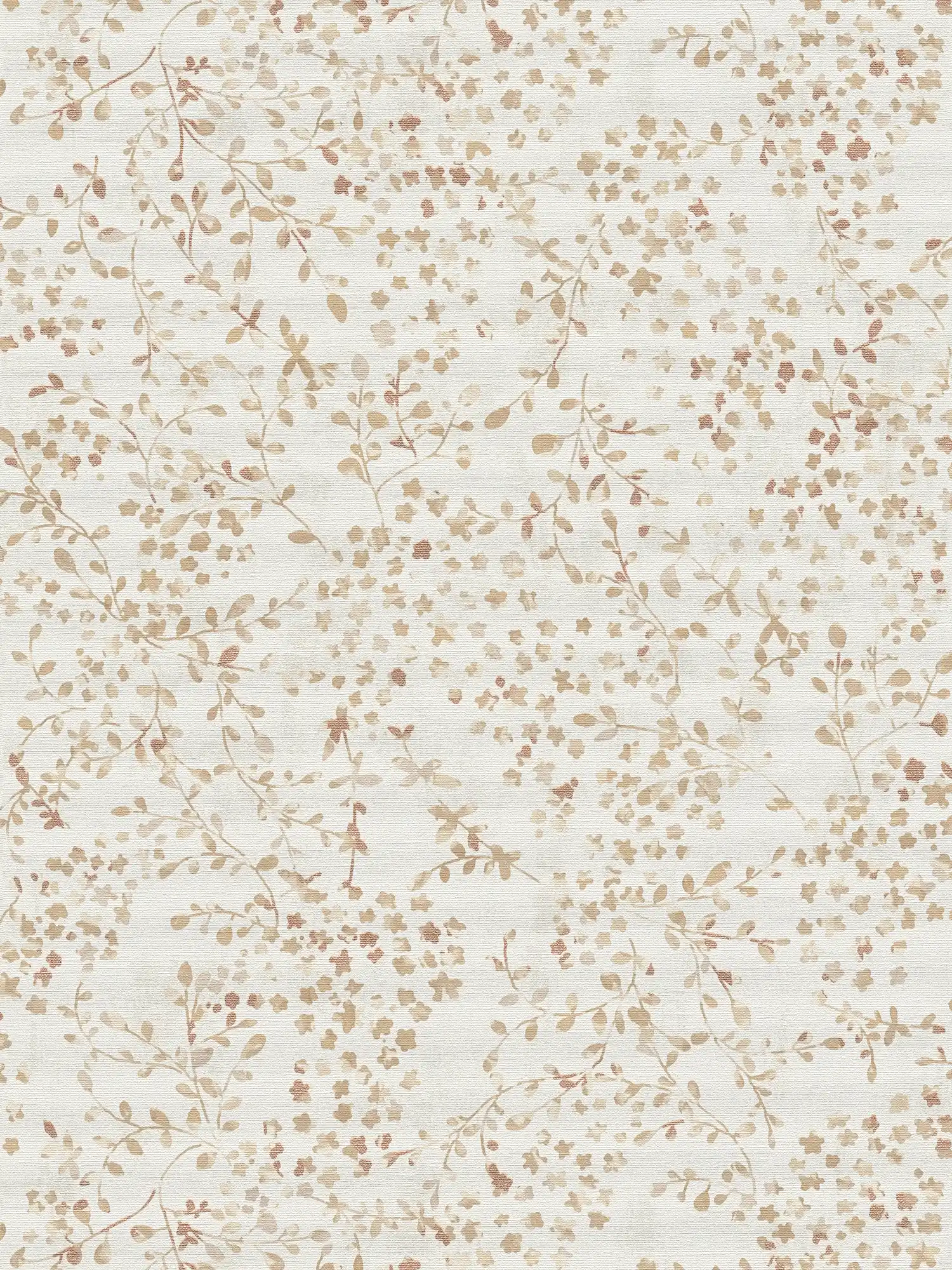         Floral motif non-woven wallpaper with light golden accents - cream, beige, brown
    