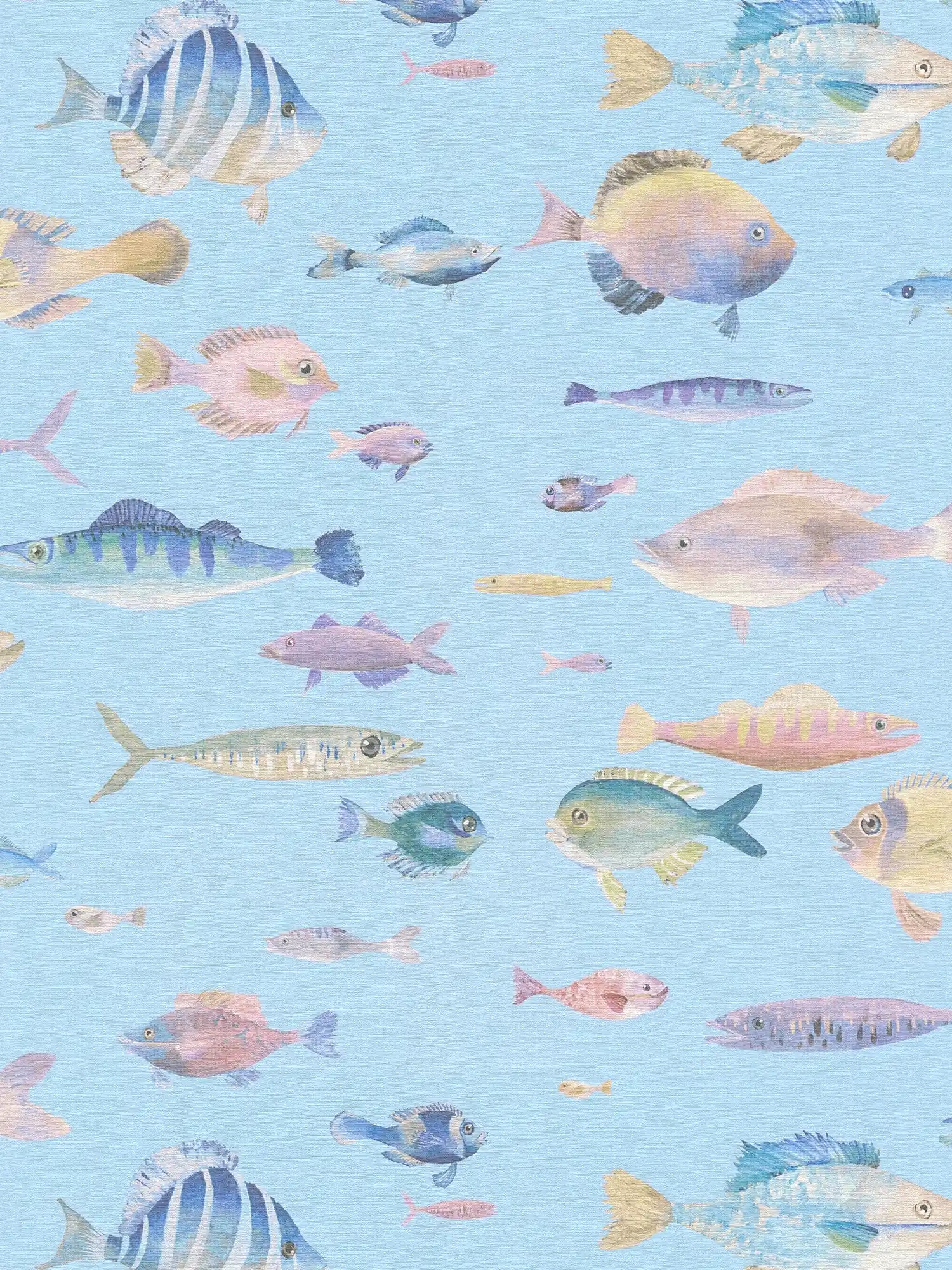 Vliesbehang onderwaterwereld met vissen - turquoise, kleurrijk, roze
