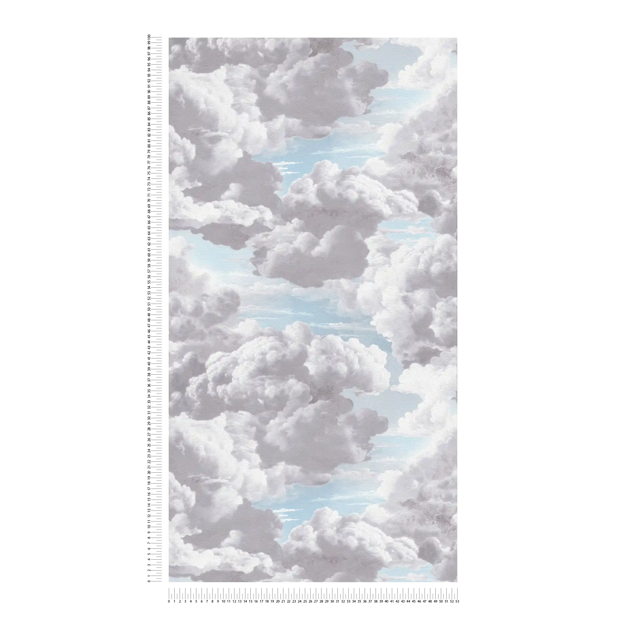             Cloud pattern in oil painting look as non-woven wallpaper - grey, blue, white
        