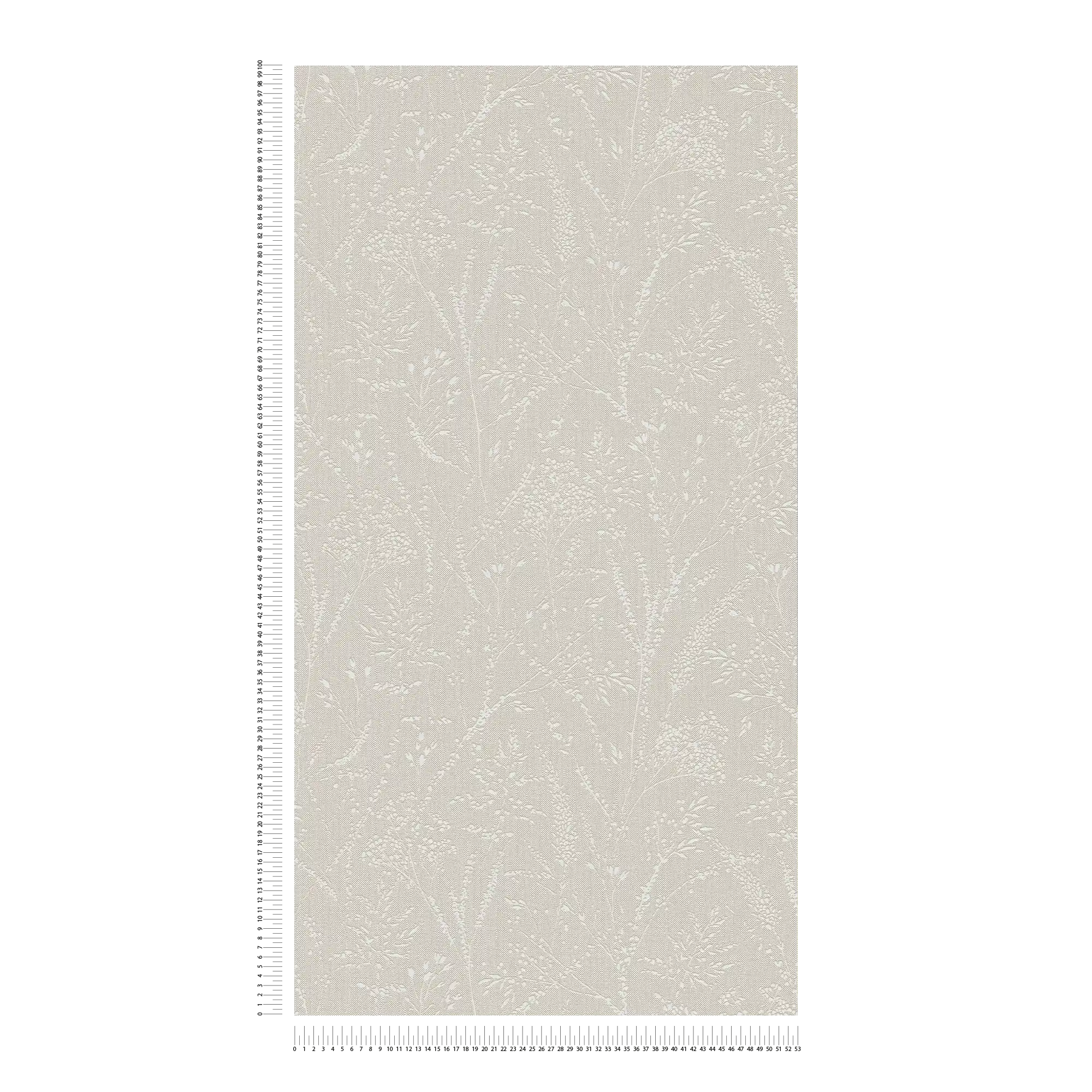             Glittering non-woven wallpaper with filigree tendrils and leaves - brown, beige, white
        