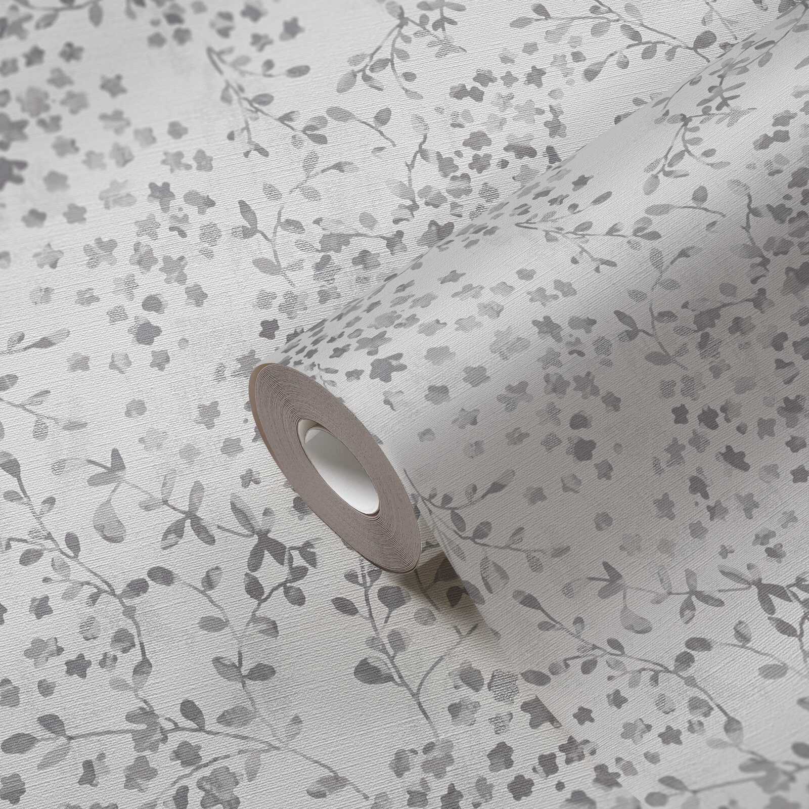             Non-woven wallpaper with tendril motif and light silver accents - grey, white, silver
        