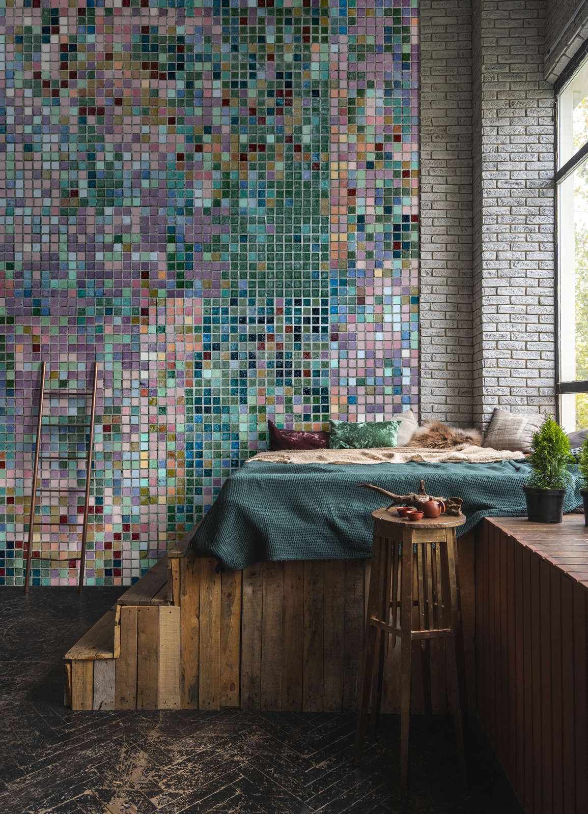             Photo wallpaper »grand central« - Mosaic pattern in bright colours - Lightly textured non-woven fabric
        