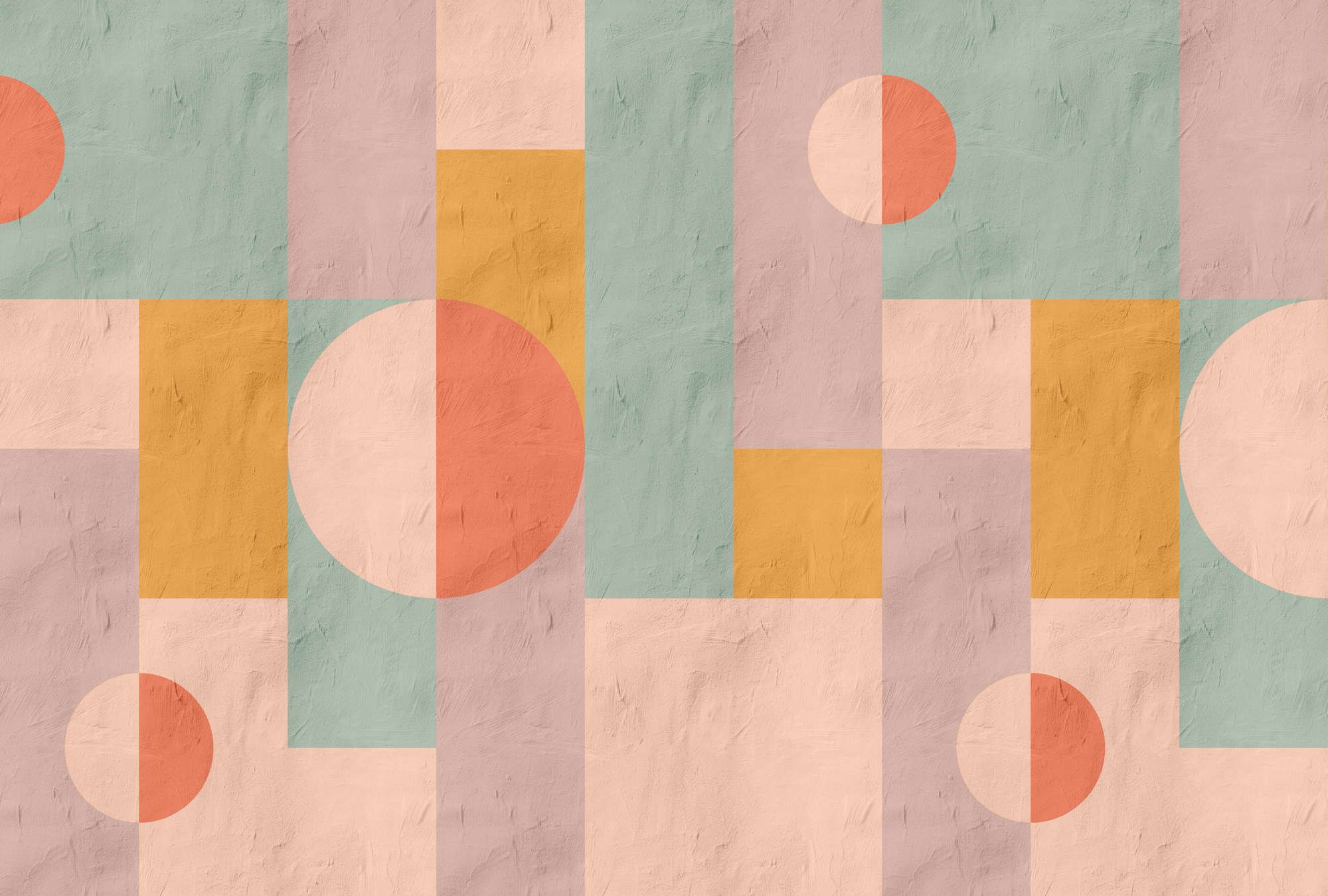             papier peint en papier panoramique »estrella 2« - motif graphique imitation argile - rouge, orange, menthe | Intissé mat et lisse
        