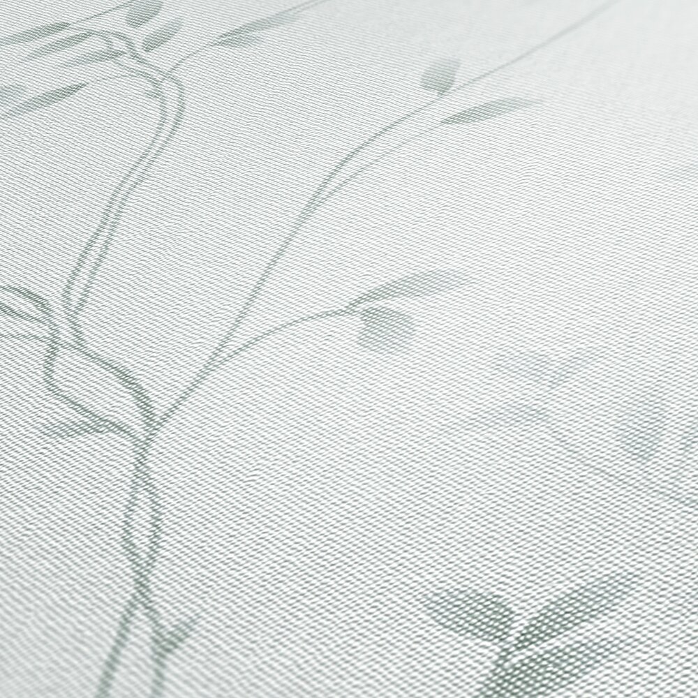             Textured non-woven wallpaper with a simple tendril design - white, grey
        