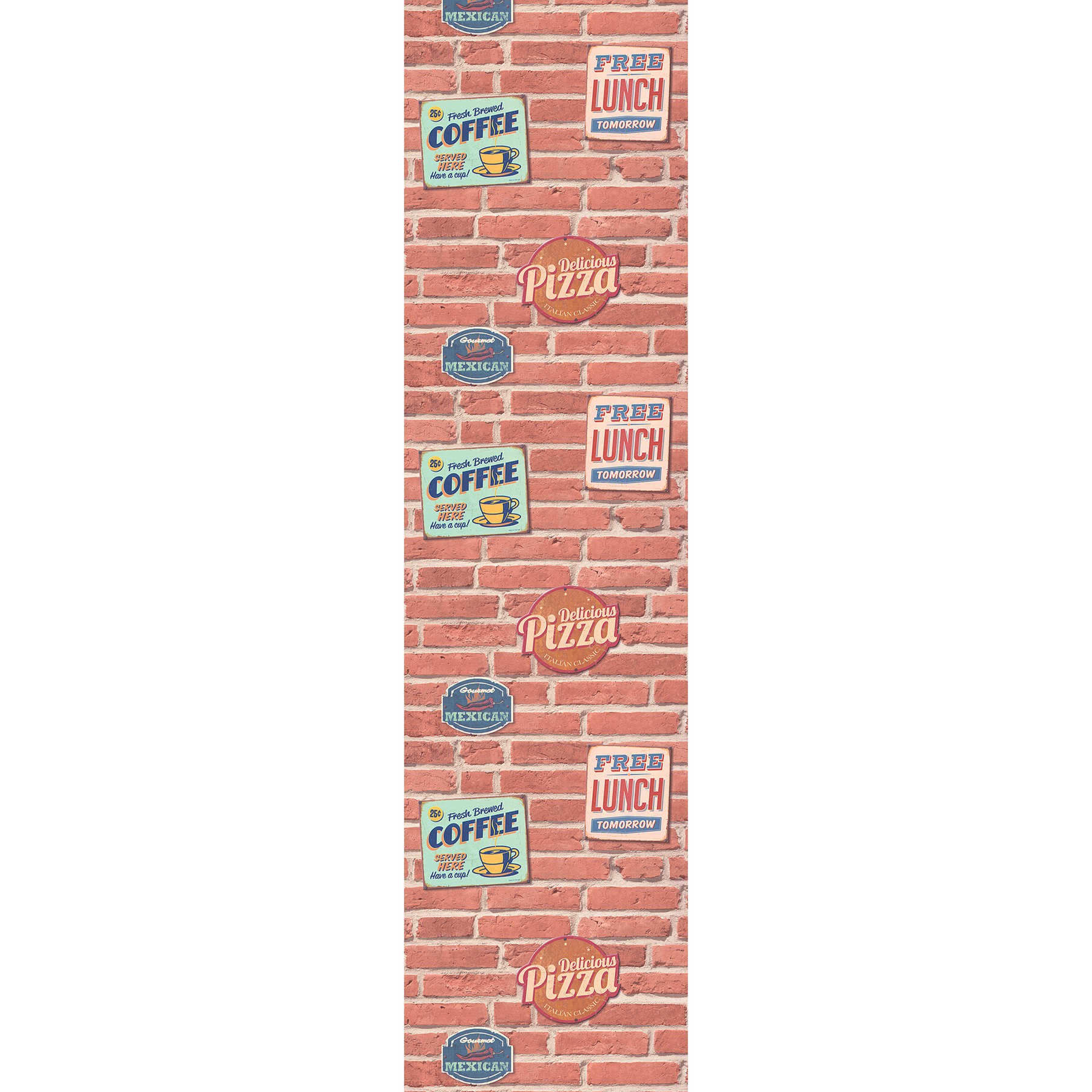 Panneau de papier peint American Diner mur de briques - beige, crème, rouge
