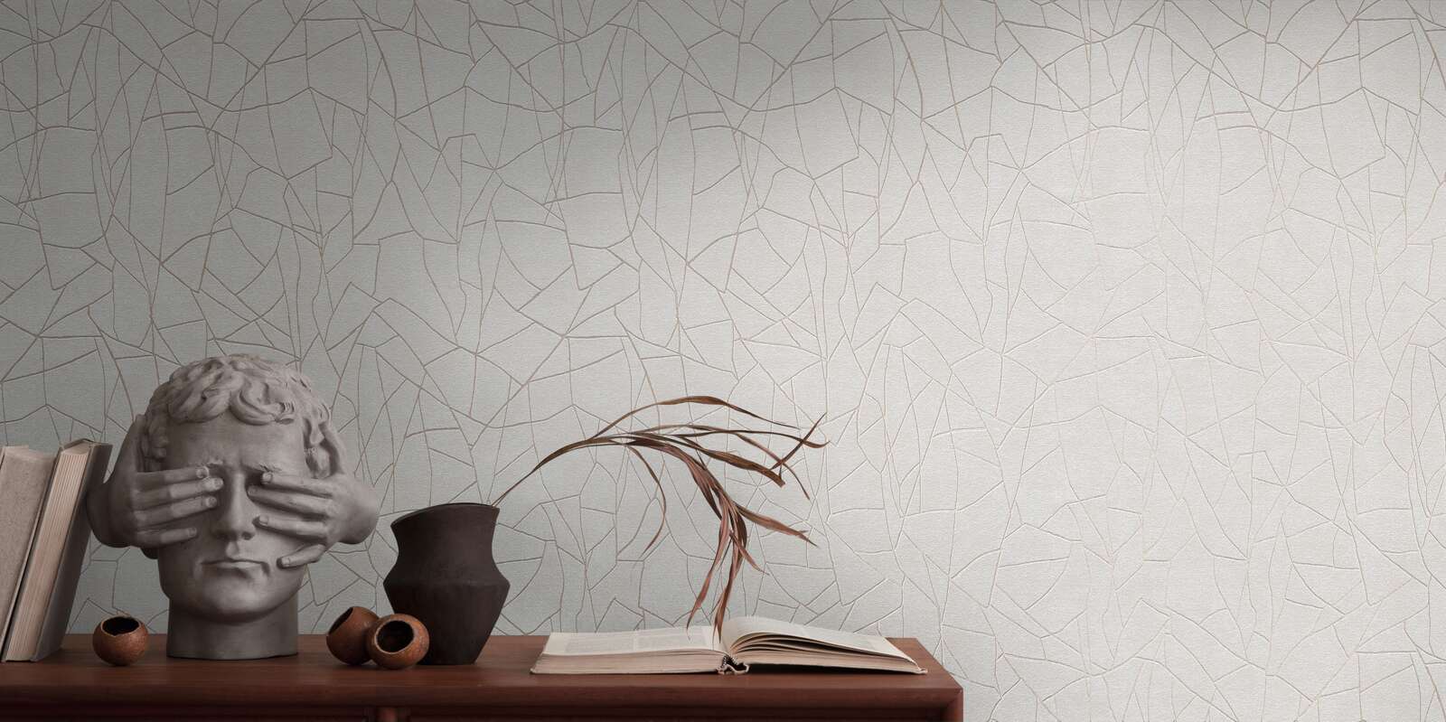             Non-woven wallpaper with graphic 3D nature motif - grey, white
        