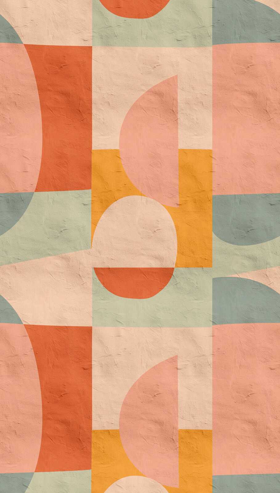             Non-woven wallpaper with abstract shapes in Bauhaus style and bright pastel colours - pink, orange, yellow
        