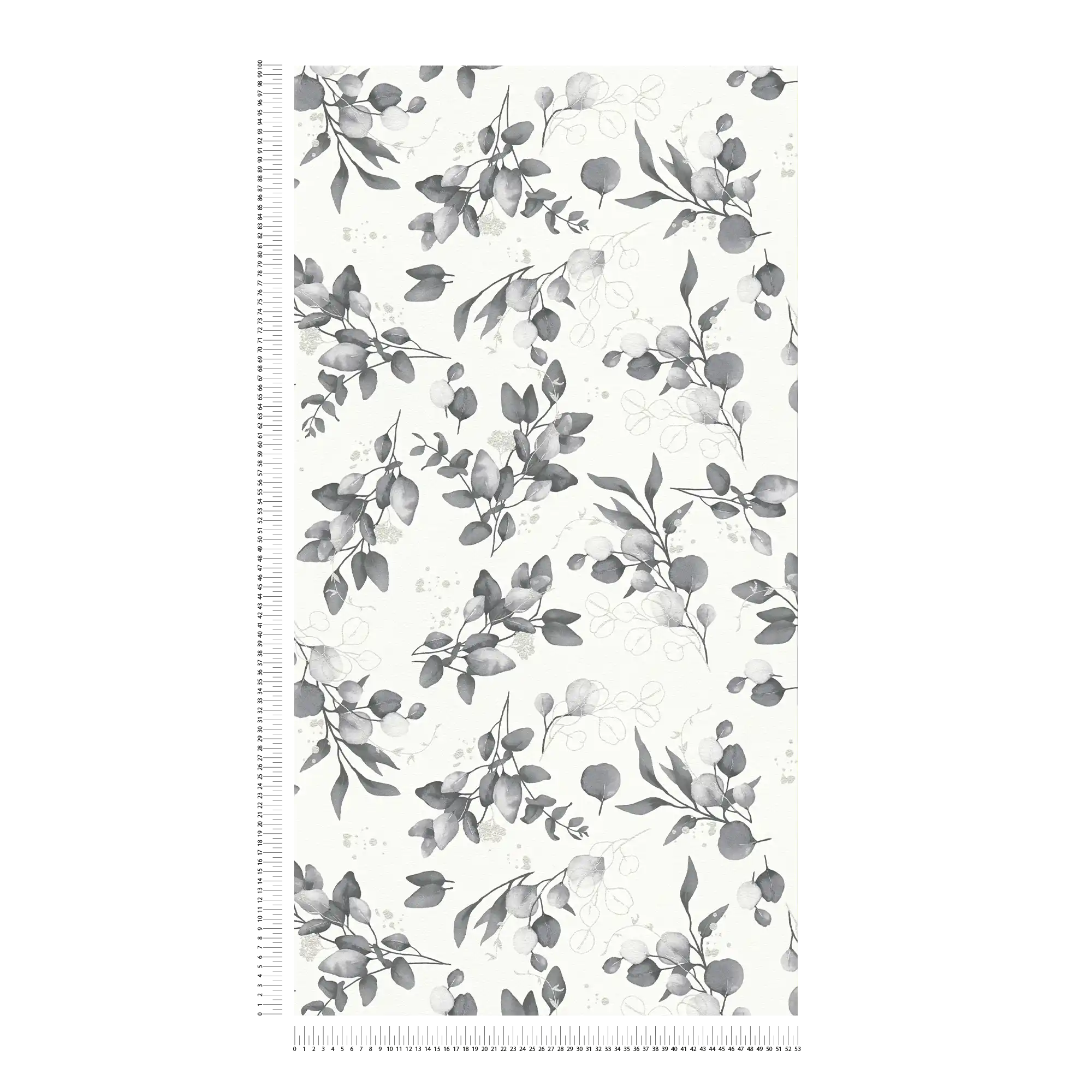             Non-woven floral wallpaper with glitter accents - white, black, grey
        