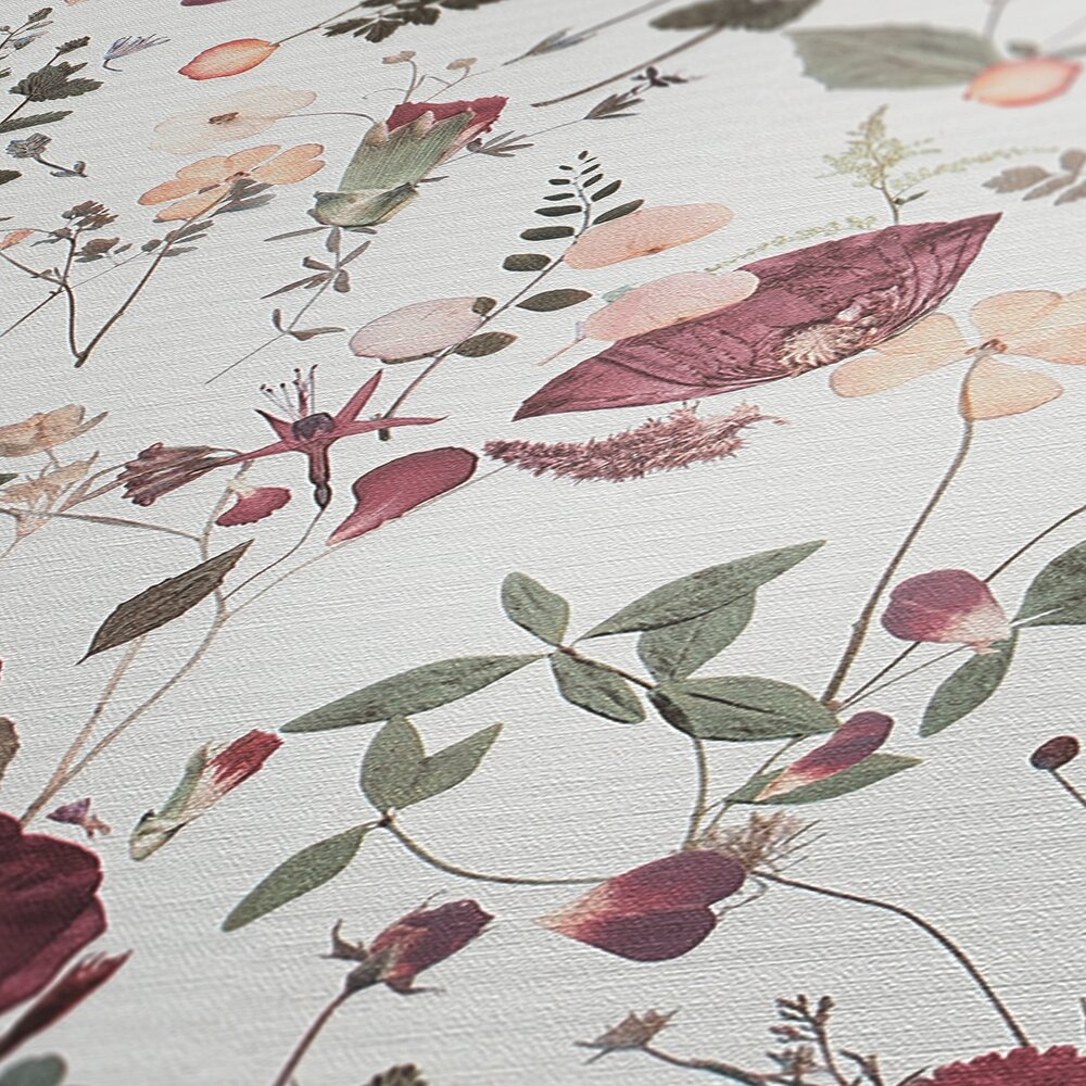             Non-woven wallpaper with floral bouquet motif in country house style - white, violet, pink
        