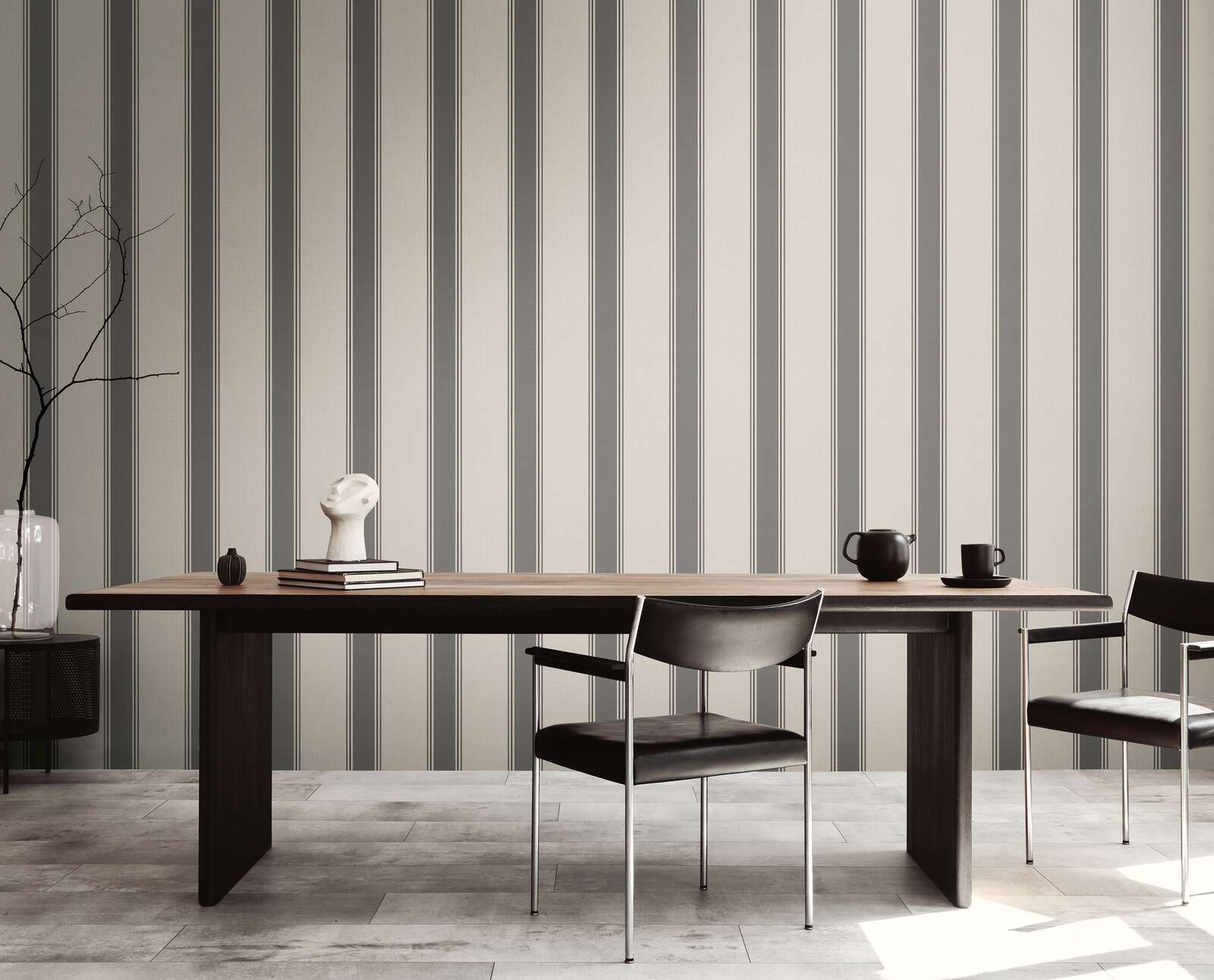             Classic stripe wallpaper in textile look - beige, grey
        