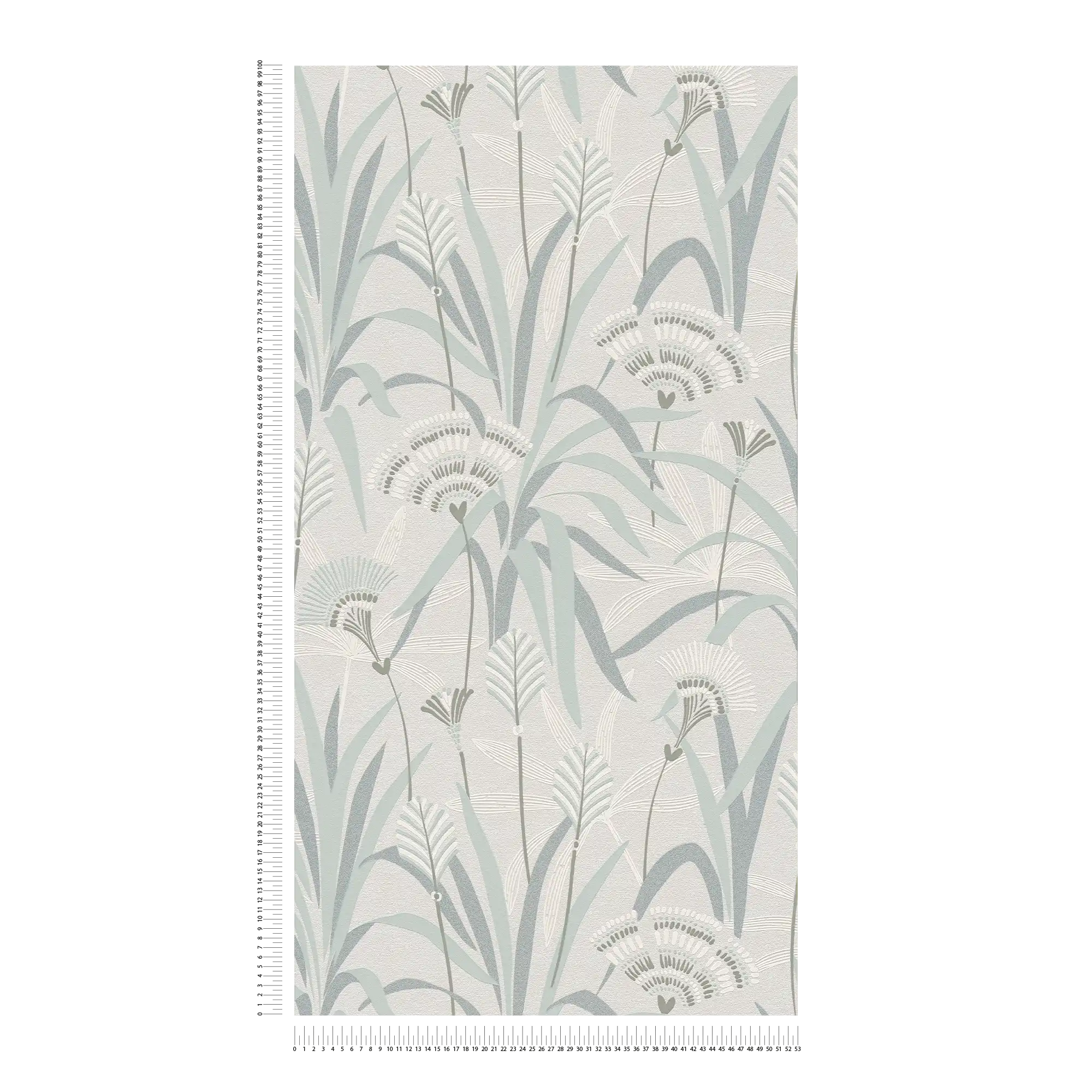             Papel pintado no tejido de flores y hierbas en diseño retro - gris, azul, verde
        