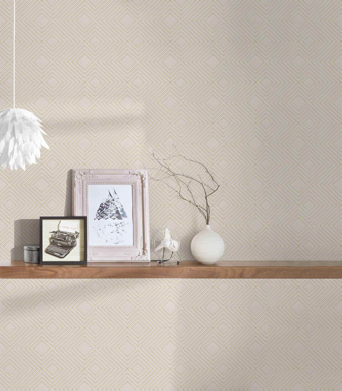             Wallpaper with geometric design & glitter - beige
        