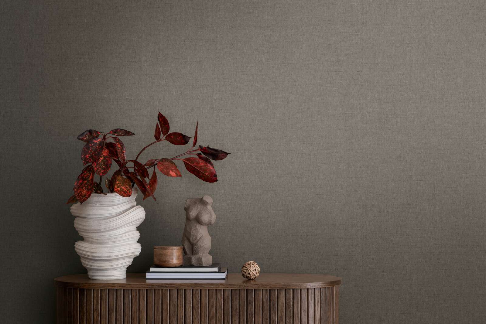             Non-woven wallpaper in woven look, single-coloured - grey, brown
        