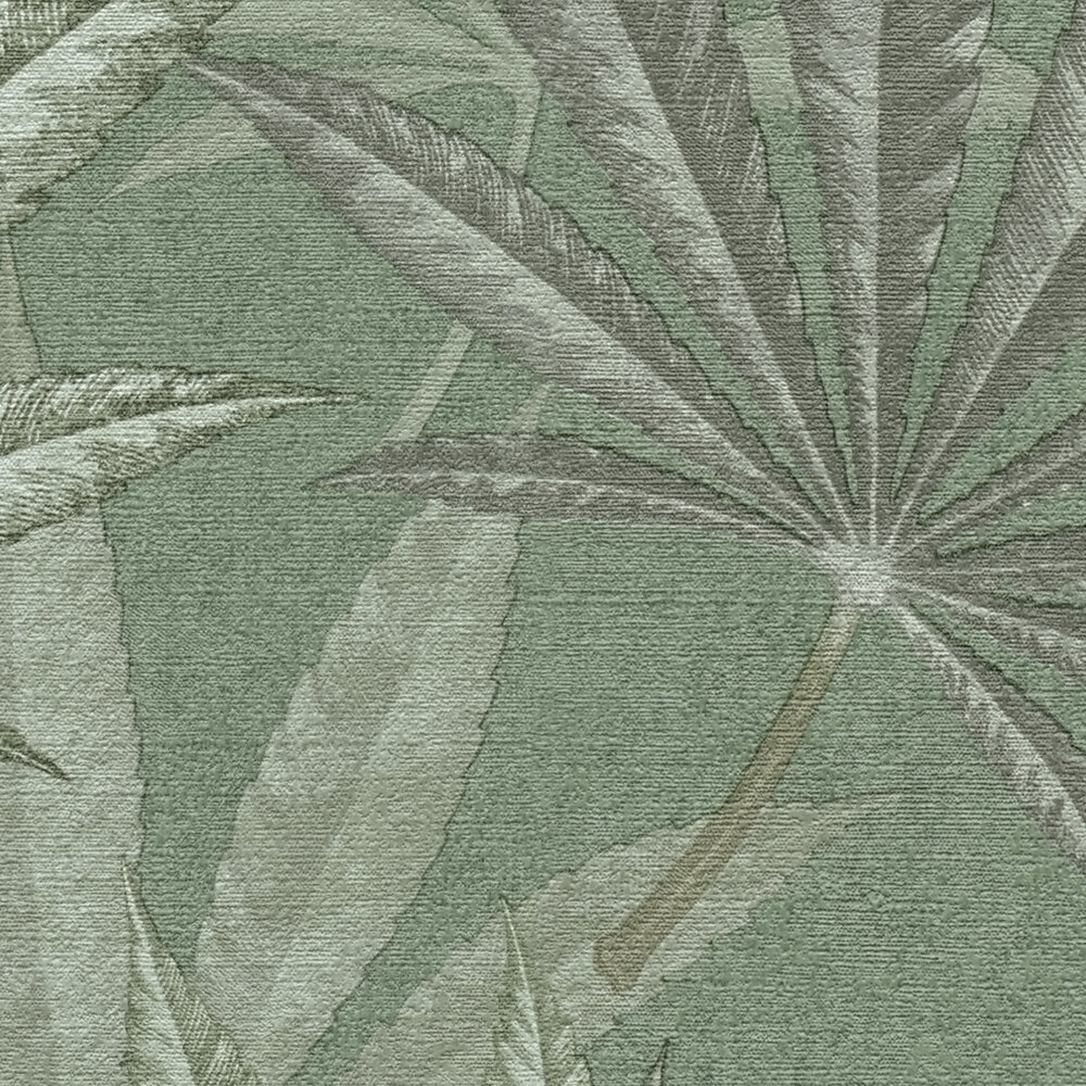             Non-woven wallpaper with leaf pattern in jungle look - green
        