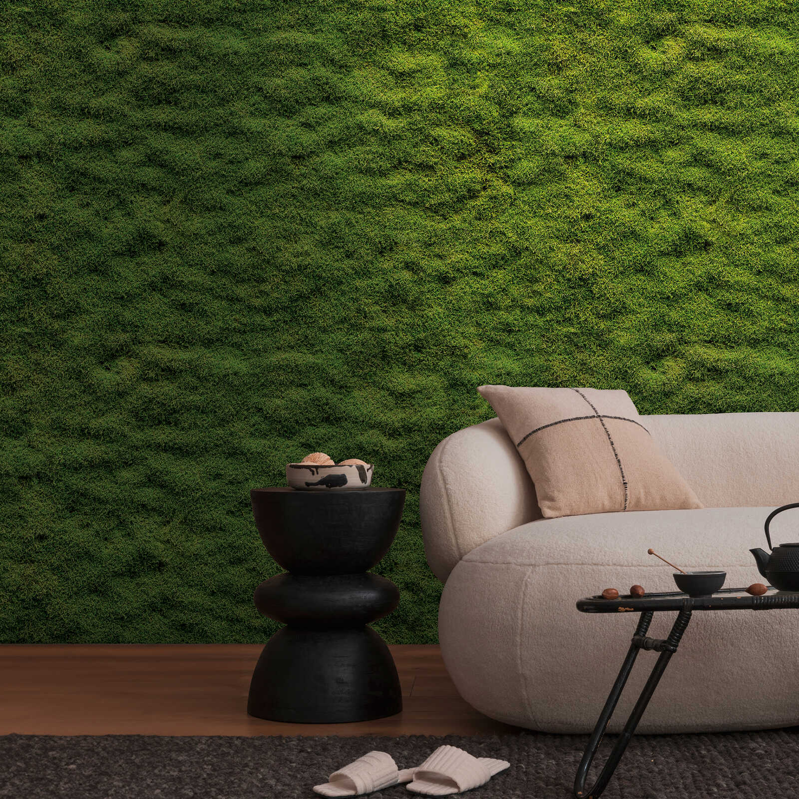             Non-woven forest wallpaper with moss motif and large-scale pattern repetition - green
        