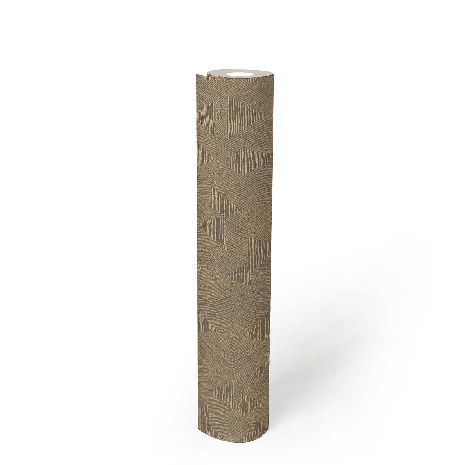             Melange wallpaper with graphic structure in ethnic look - brown, metallic
        