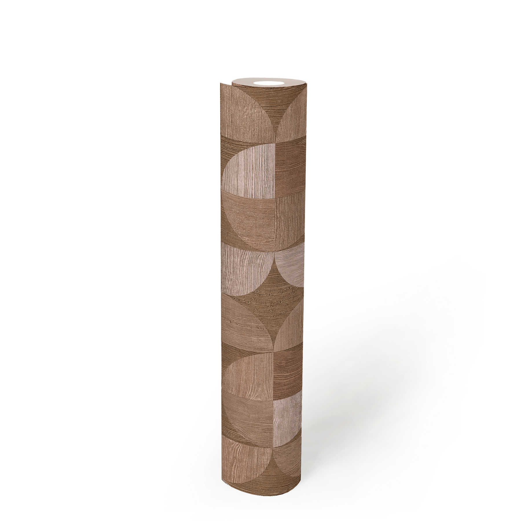             Wallpaper with graphic pattern in wood look - brown, beige
        