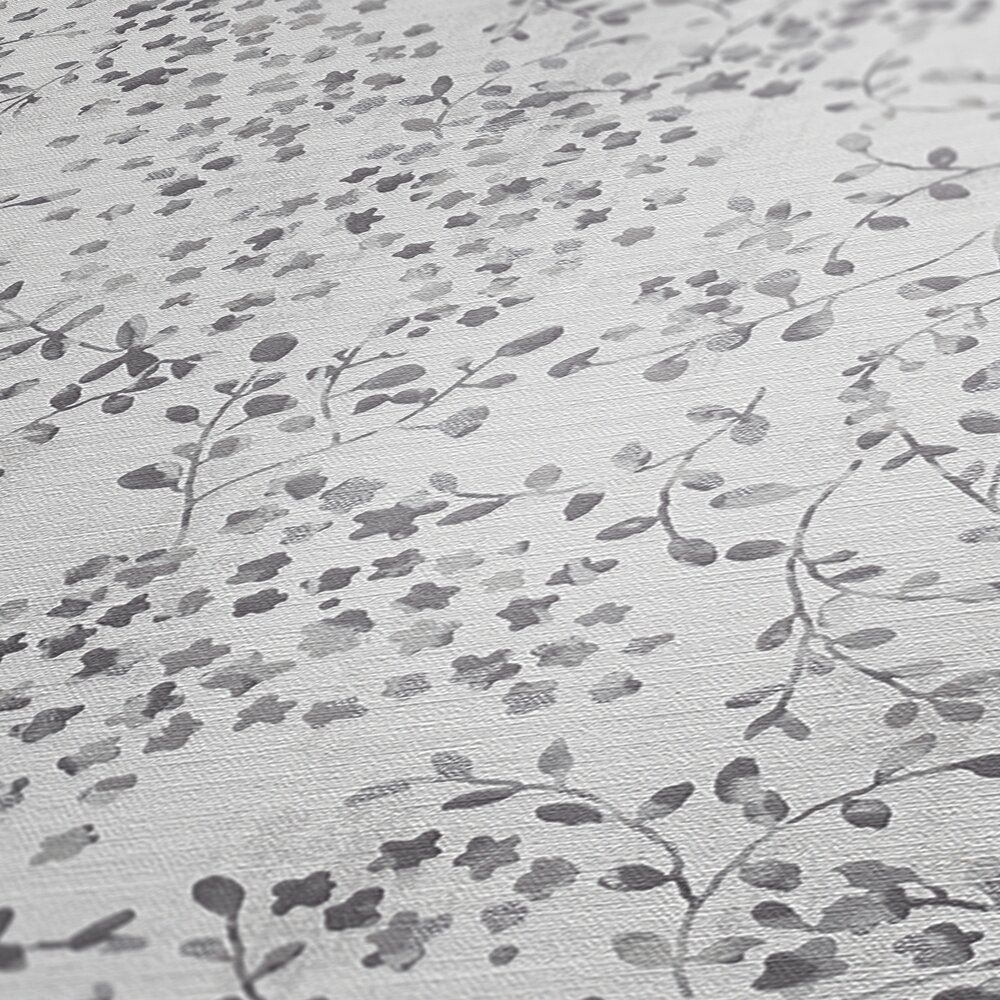             Non-woven wallpaper with tendril motif and light silver accents - grey, white, silver
        