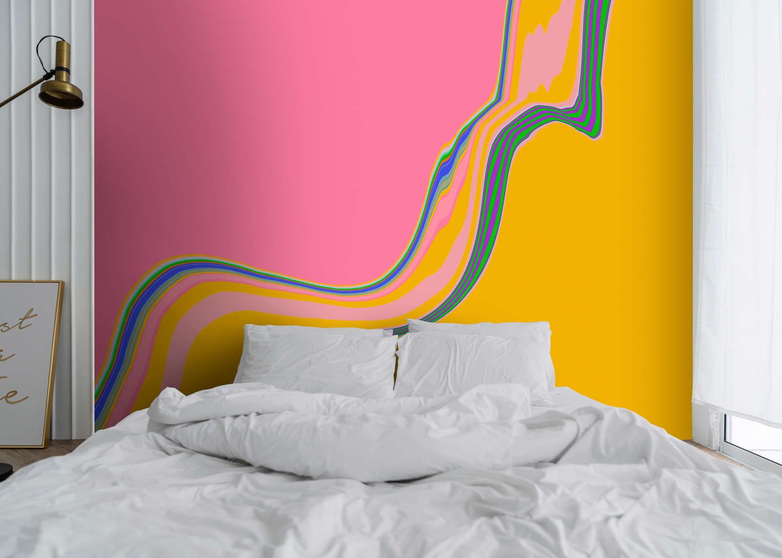            Digital behang »nexus« - Abstract golfontwerp - Roze, Oranje | Licht structuurvlies
        