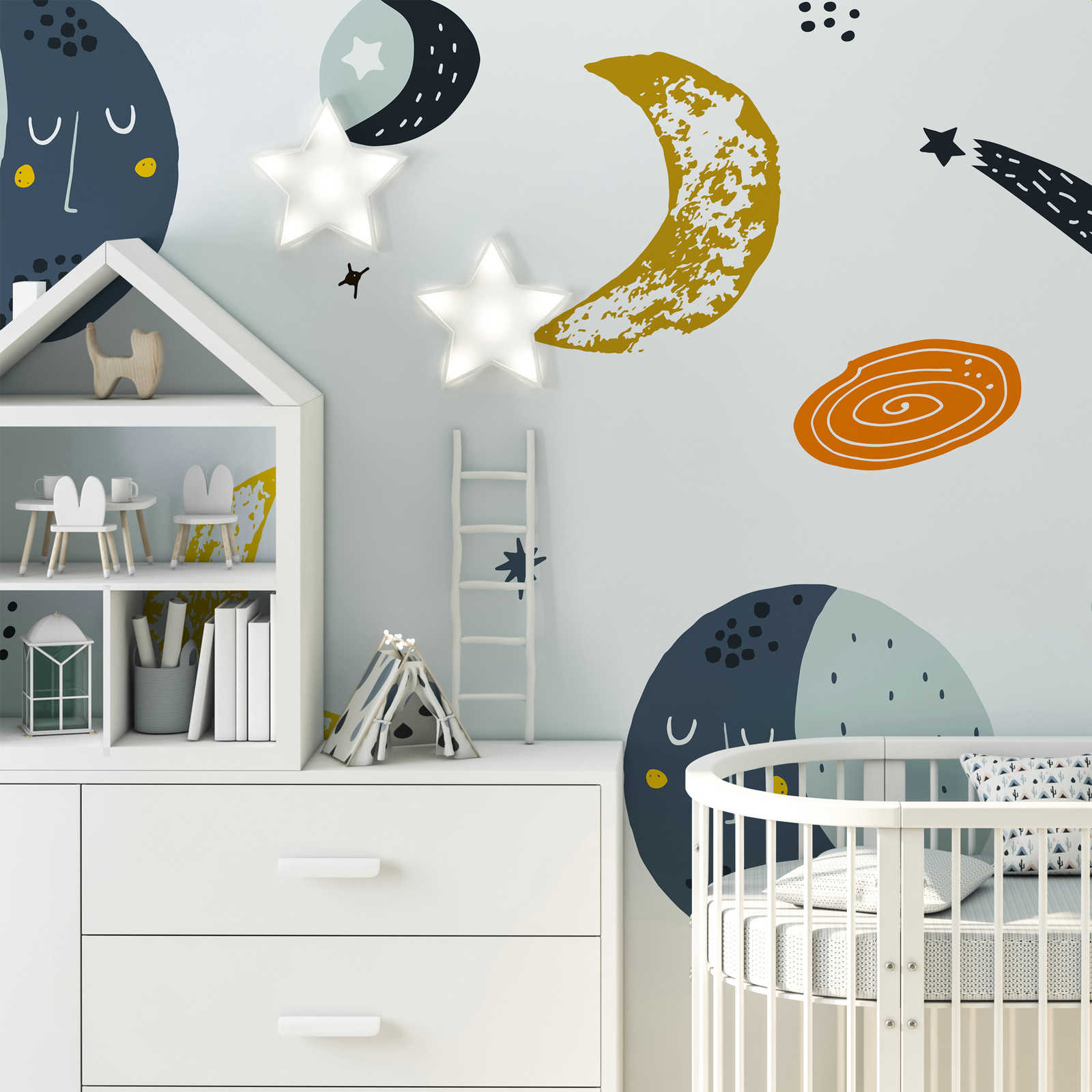 Photo wallpaper with moons and shooting stars - Smooth & slightly shiny non-woven
