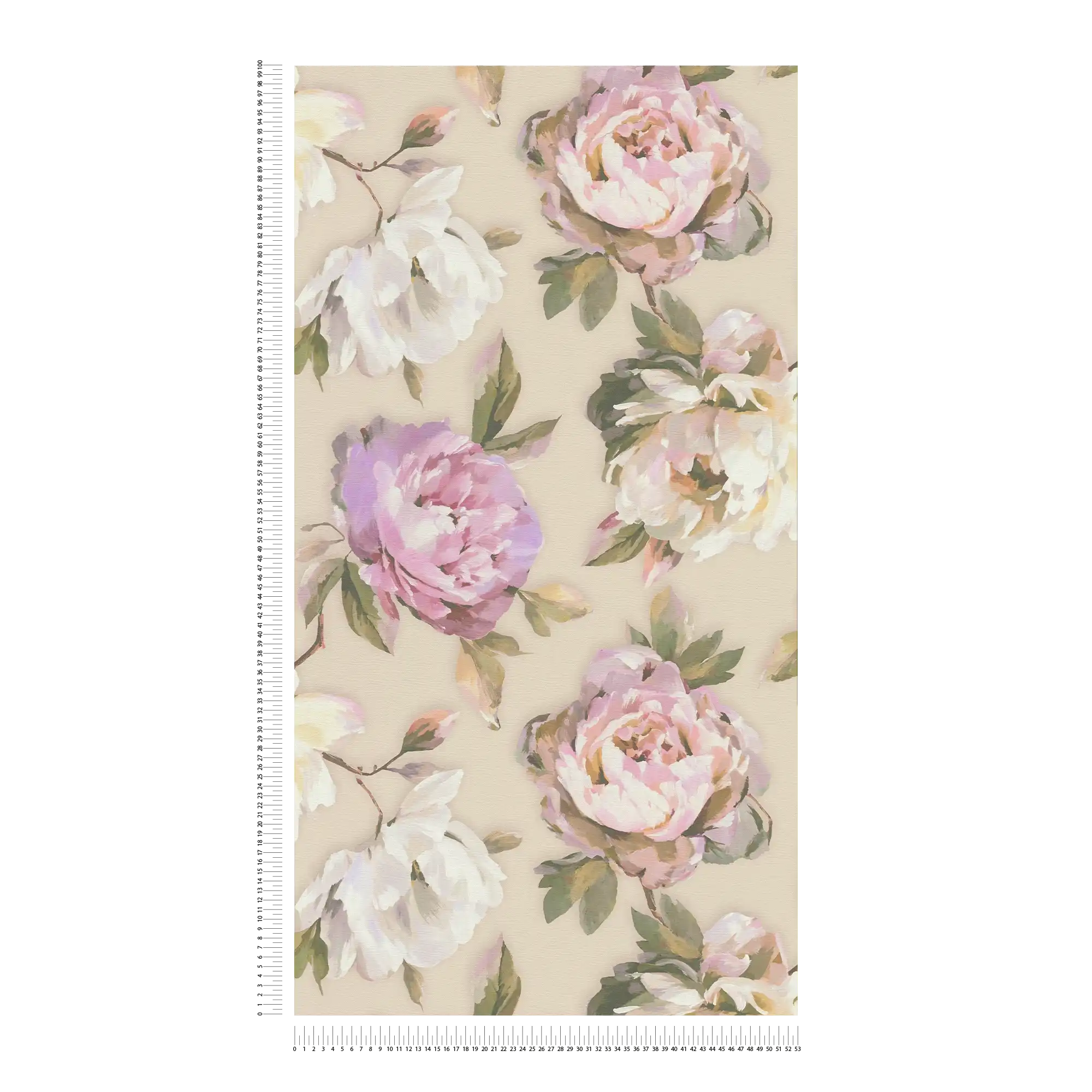             Non-woven wallpaper with picturesque rose petals in a watercolour look - violet, pink, green
        