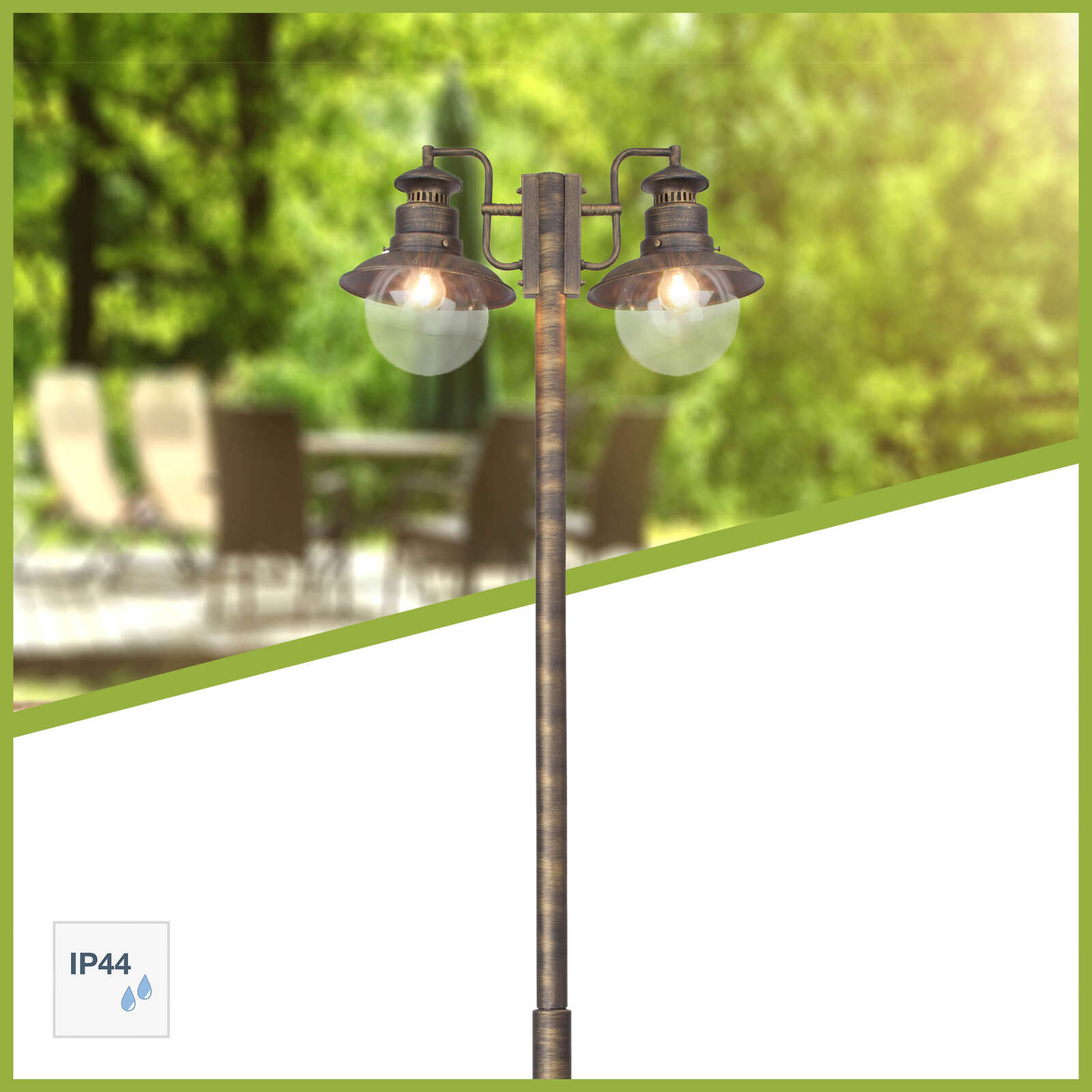             Lámpara de pie de cristal para exterior - Anika 2 - Oro
        