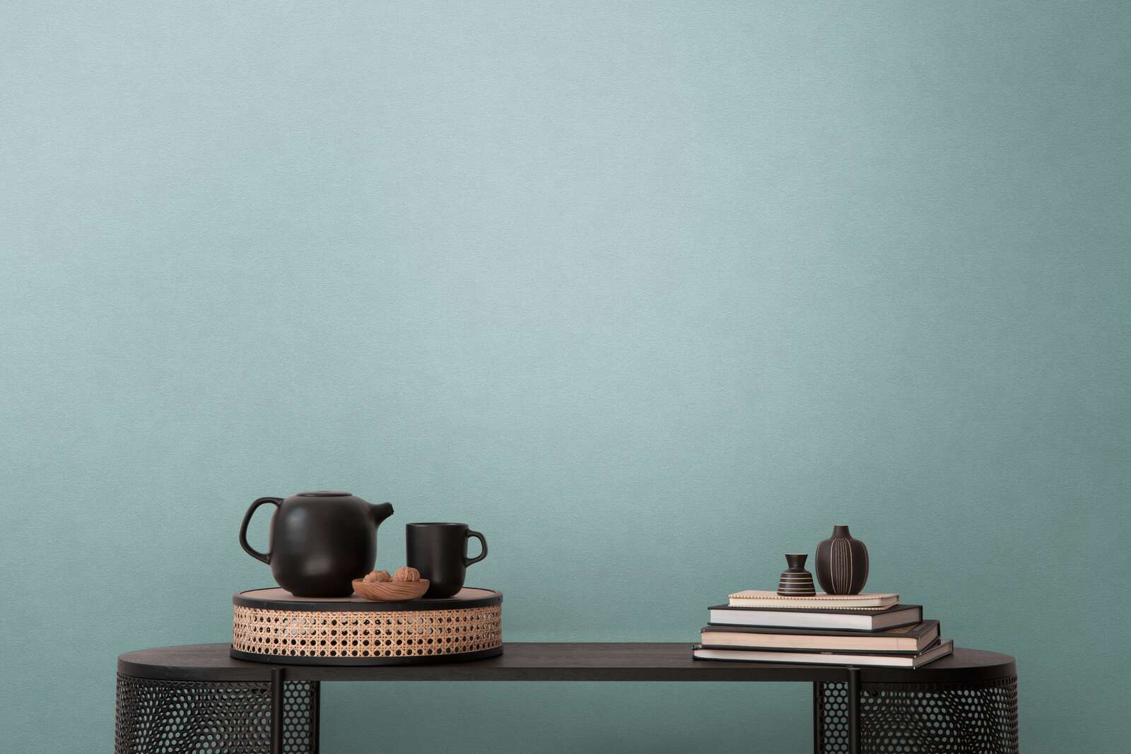             Single-coloured non-woven wallpaper with a subtle surface texture - blue, green
        