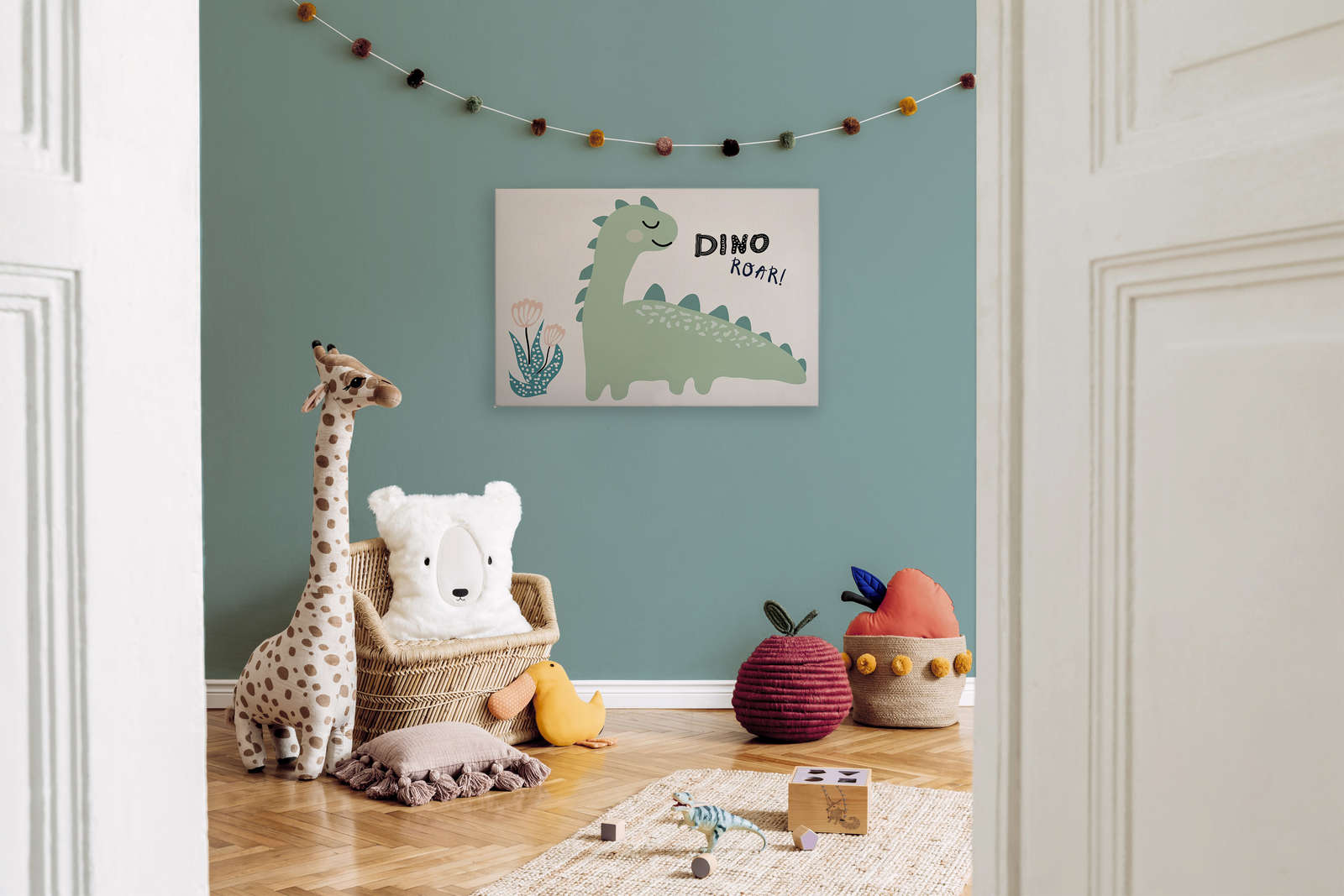             Canvas met geschilderde dinosaurus - 90 cm x 60 cm
        