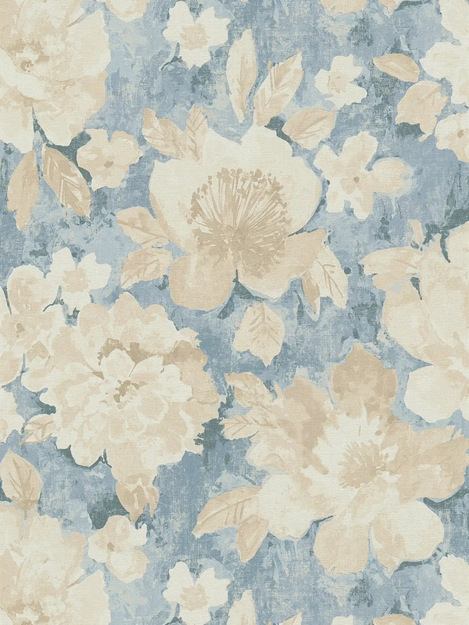             Vliesbehang met bloemen in aquarel en vintagelook - blauw, beige, crème
        