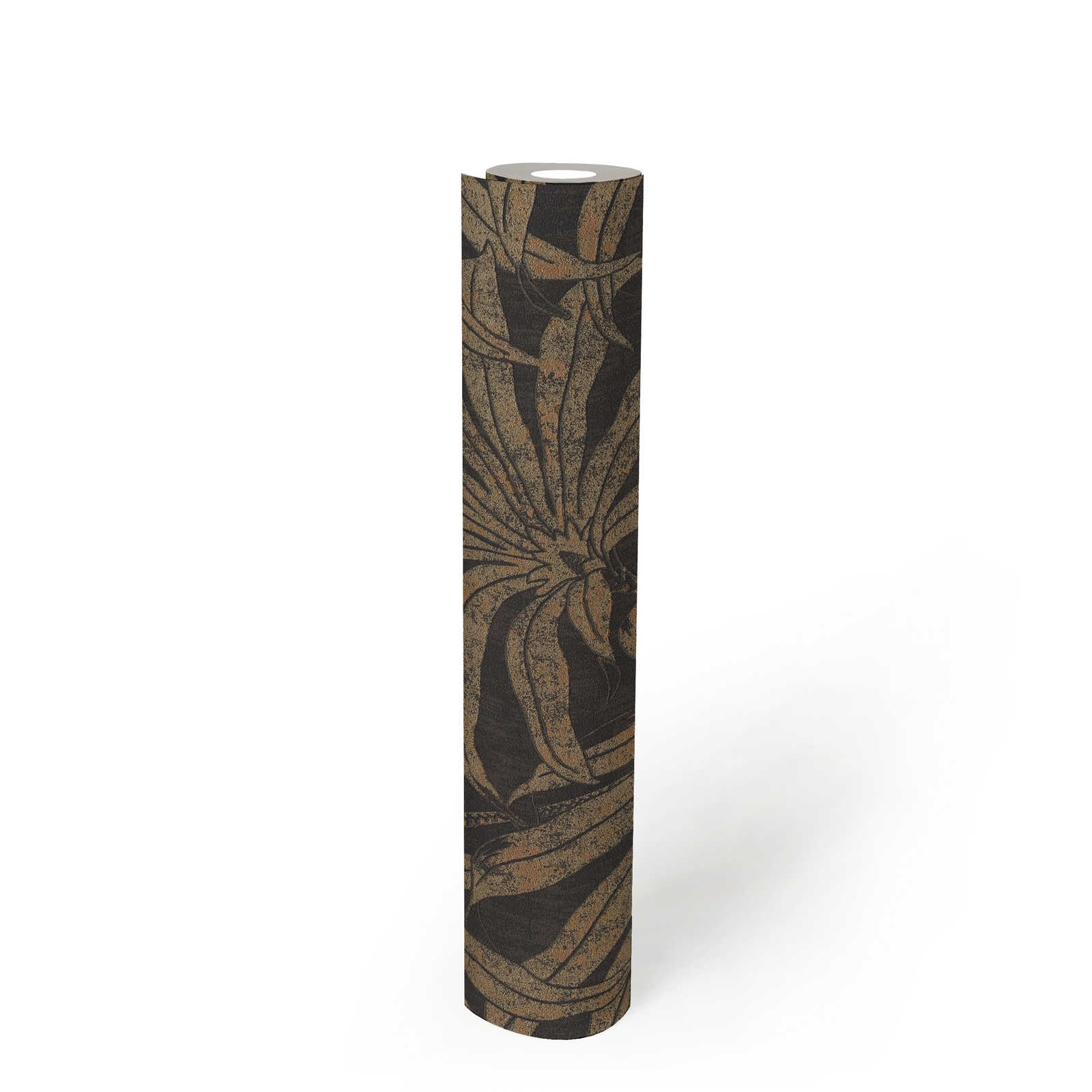             papier peint en papier à motifs noble avec design de fleurs de la jungle - noir, or, bronze
        