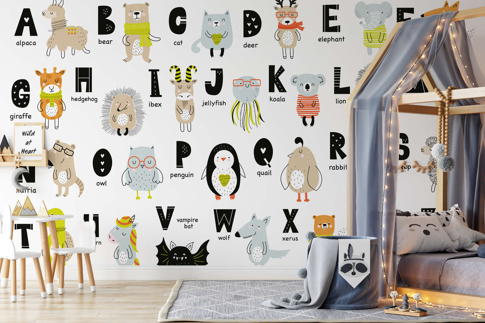             papiers peints à impression numérique Alphabet avec animaux et noms d'animaux - intissé lisse & légèrement brillant
        