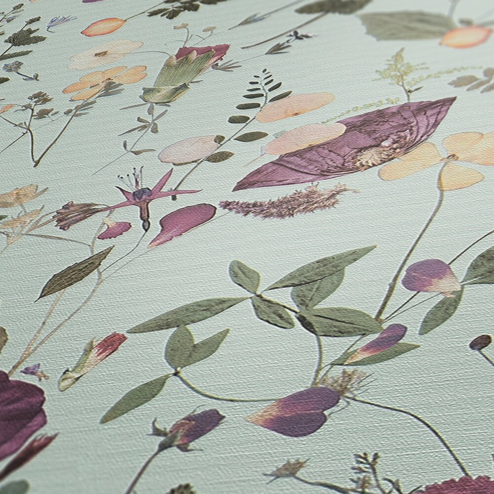             Bouquet of flowers non-woven wallpaper in country house design - green, violet, yellow
        